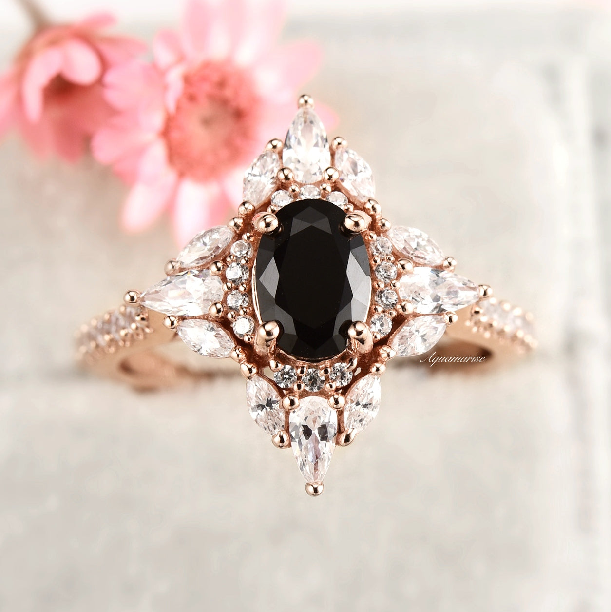 Stella Black Onyx Ring 14K Rose Gold Vermeil - Elegant Stackable Ring for Women, Perfect for Everyday Wear, Gift Giving & Special Occasions