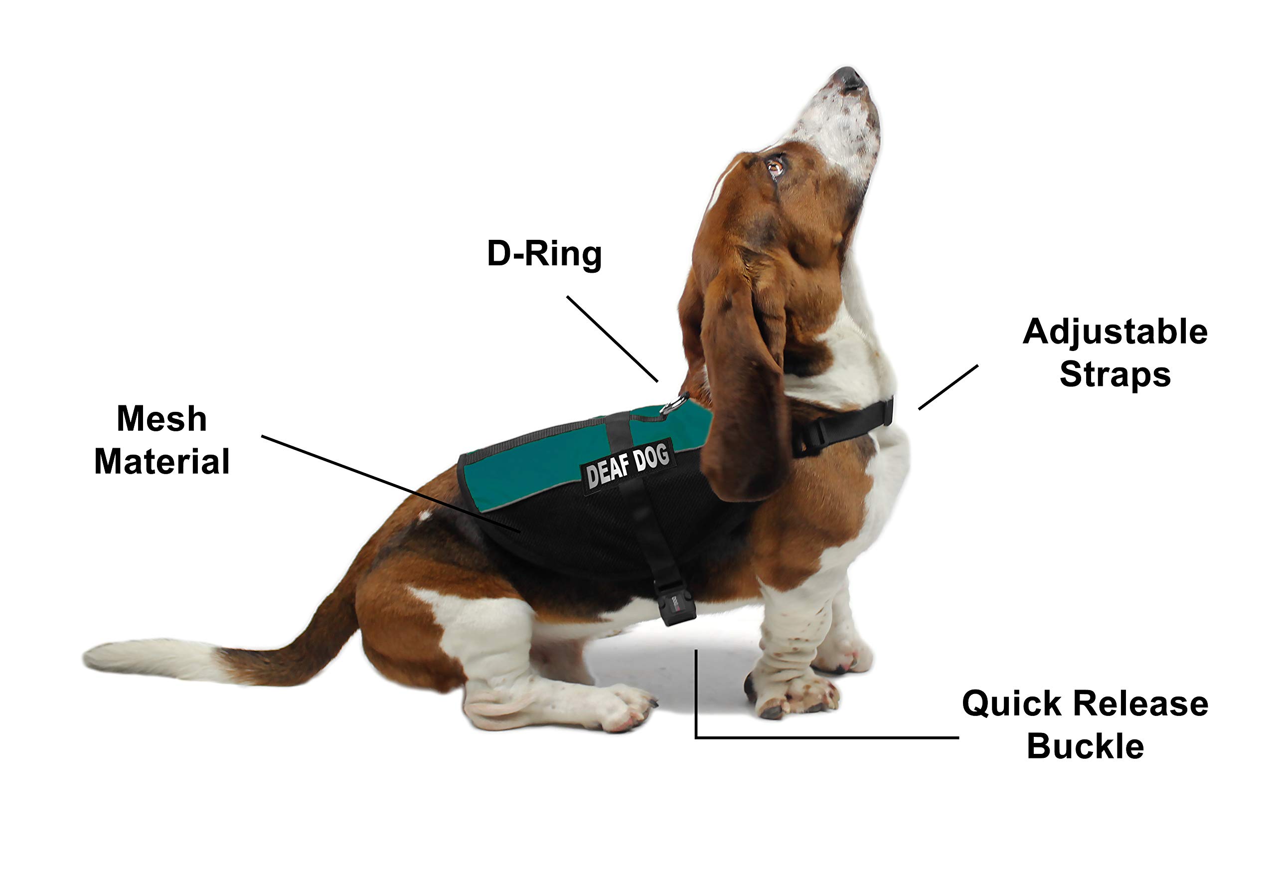 Dogline MaxAire Vest - Adjustable Reflective Harness with Removable Patch for Deaf Dogs (Teal, 13-16 Inch Girth) - Perfect for Small, Medium & Large Dogs - Ideal for Night Walks, Training & Outdoor Adventures