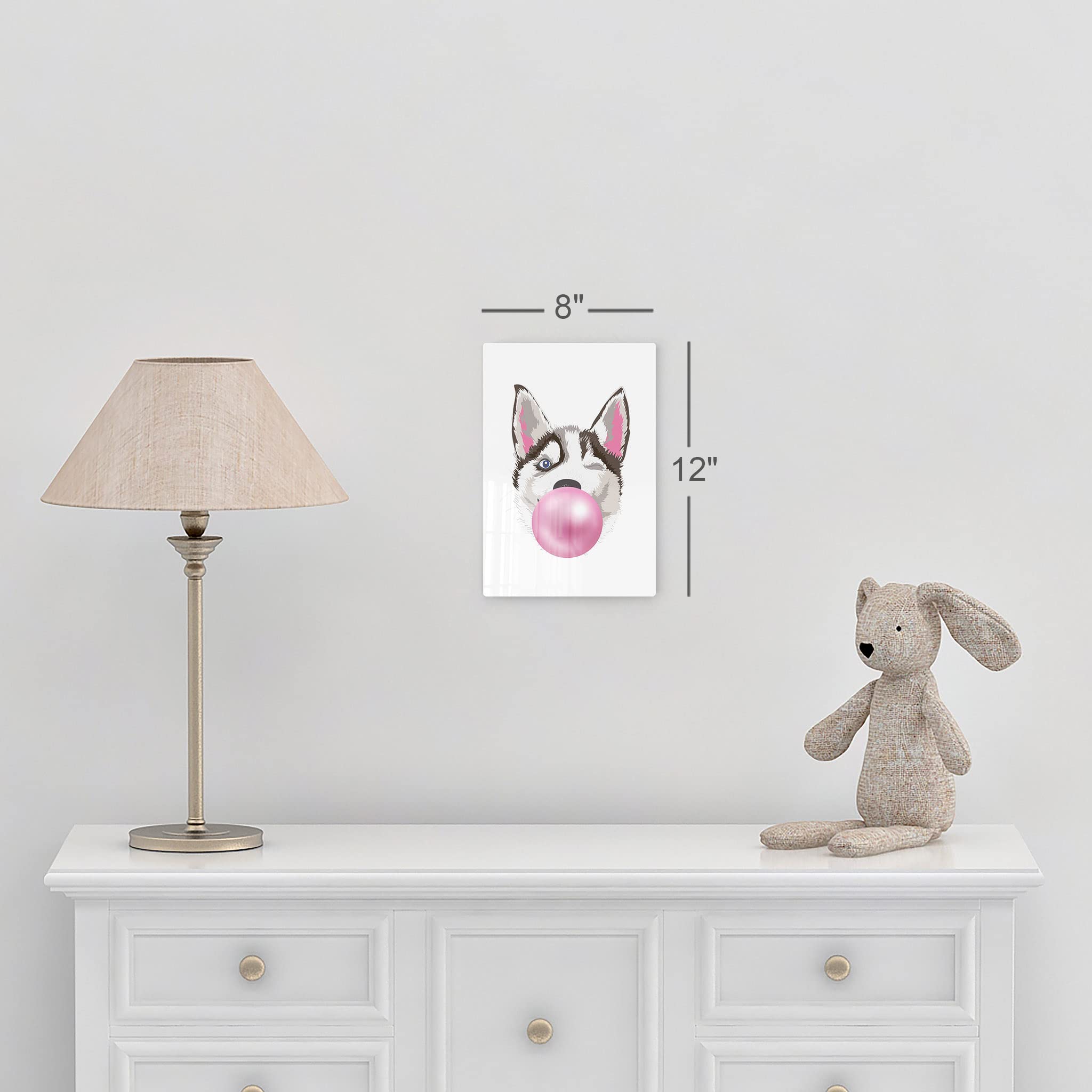 Smile Art Design Husky Dog Chewing Pink Bubble Gum Metal Wall Art Print - Pet Lover Gift, Animal Pop Art Decor for Office, Living Room, Bedroom, Nursery (40x30 inches) - Perfect for Dog Lovers & Home Decor