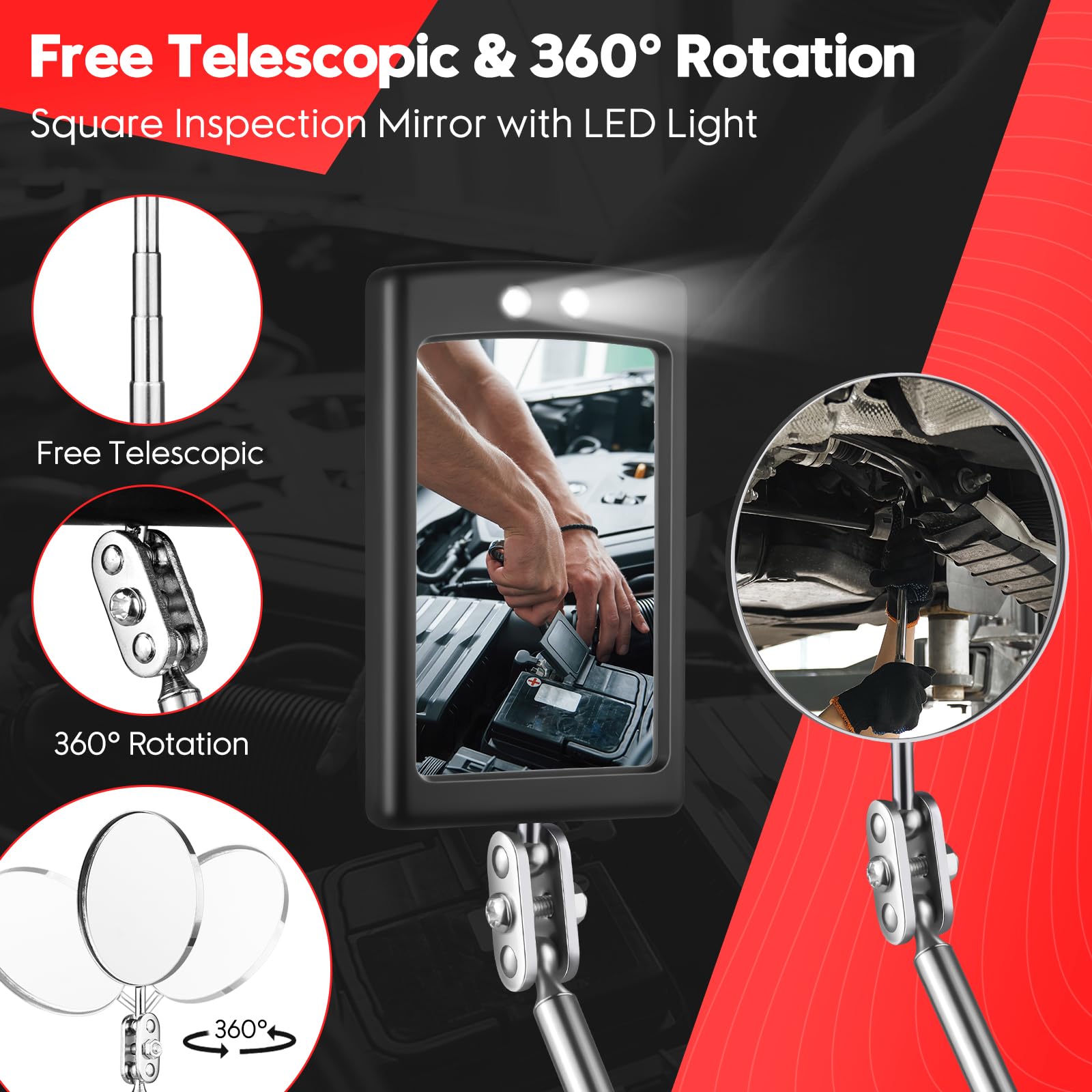 Extendable Magnetic Pickup Tool Set with LED Flashlight & Inspection Mirror - Telescoping Magnetic Grabber for Mechanics, Handymen, DIYers - Perfect Gift for Father, Husband, Boyfriend - Ideal for Auto Repair, Workshop & Home Maintenance