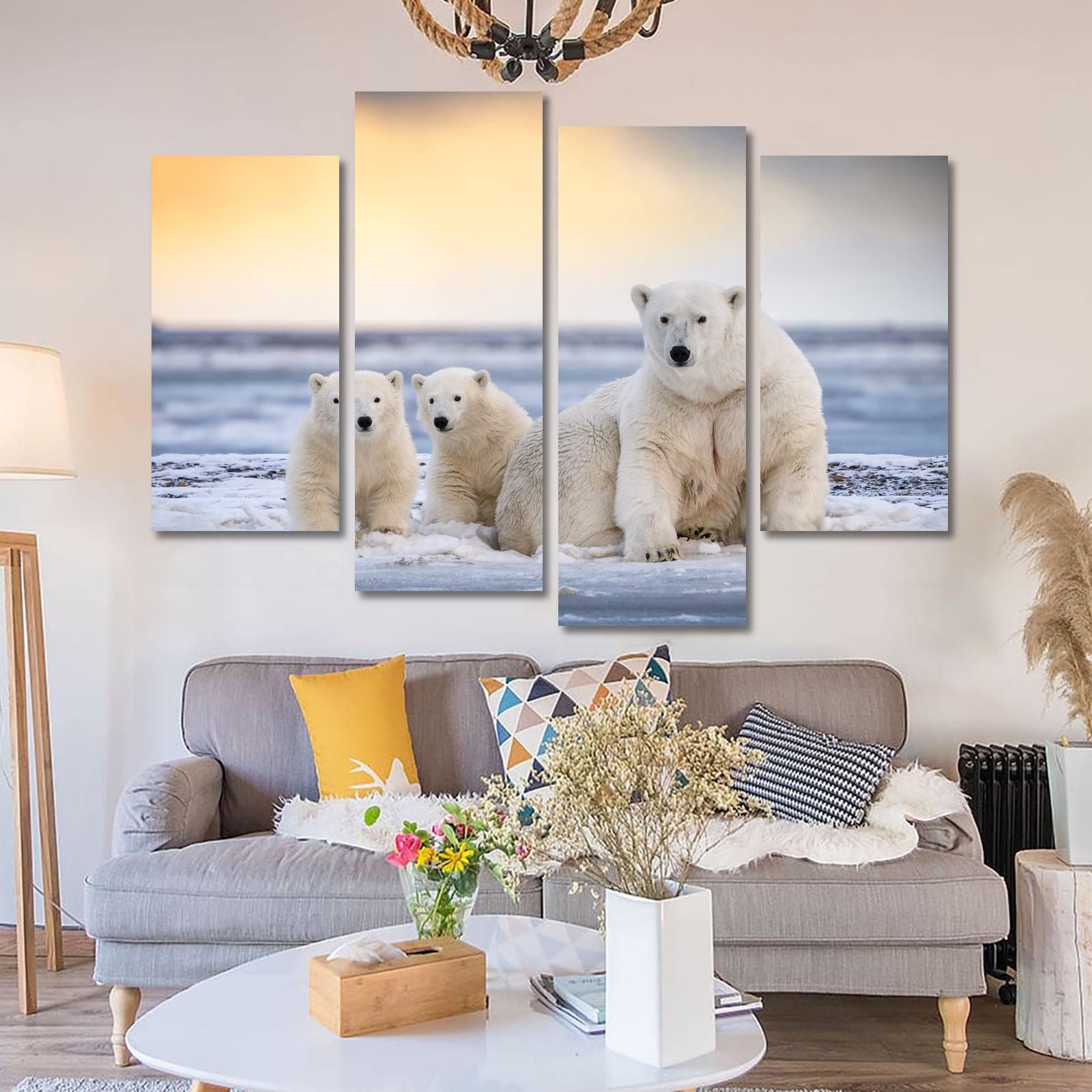 Polar Bear Canvas Wall Art Set - 4 Piece Framed Paintings (32