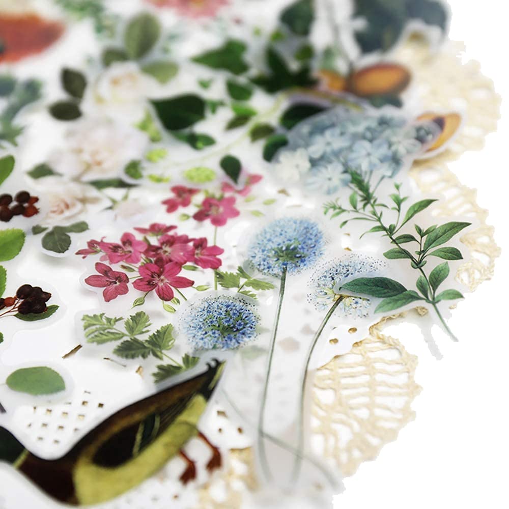 Doraking 65PCS DIY Green Plant Scrapbook Stickers - Transparent Sulfuric Paper Decorative Stickers for Journaling, Bullet Journals & Scrapbooking - Unique No-Repeat Botanical Stickers for Crafting, Card Making & Home Decor