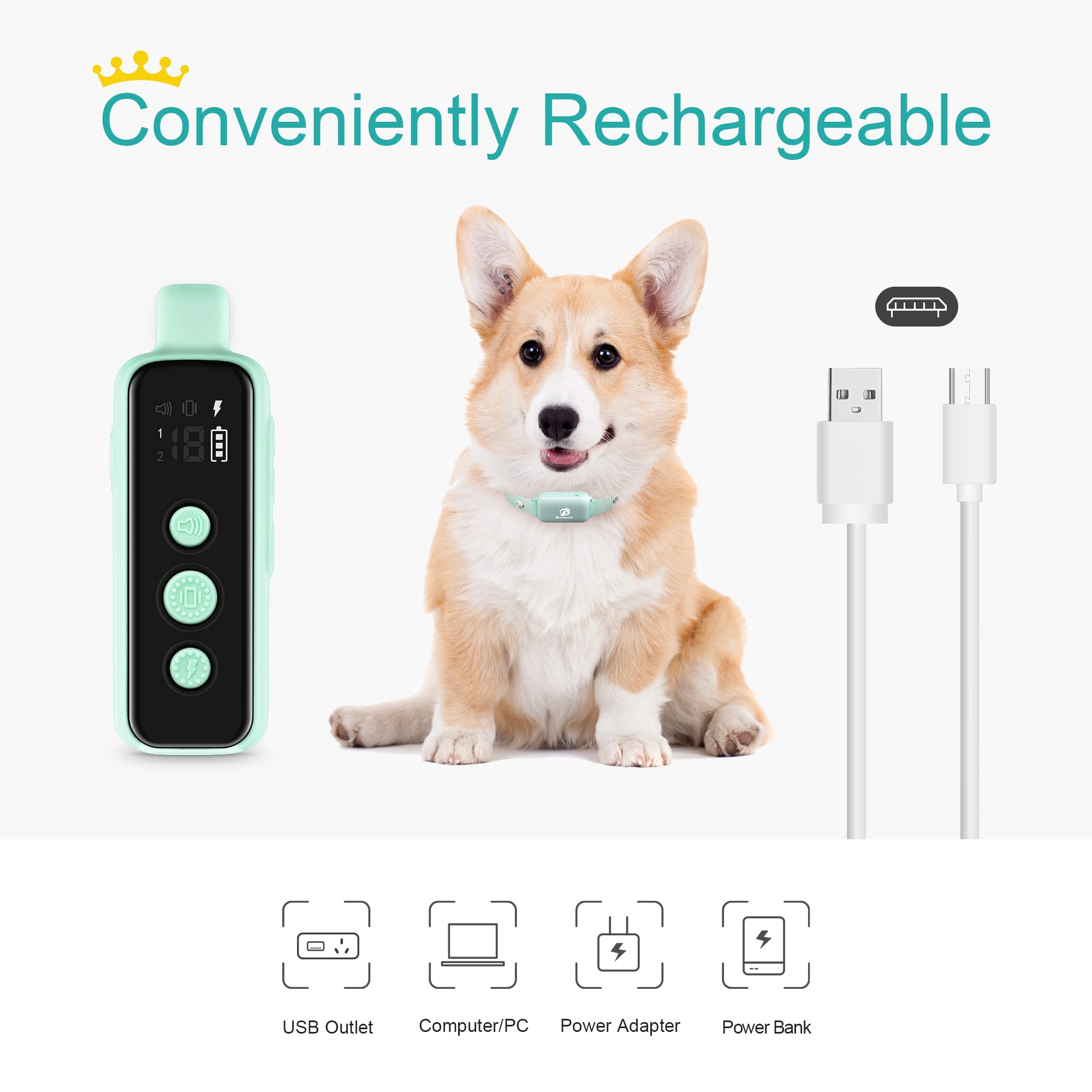 Bousnic Waterproof Rechargeable Dog Training Collar with Remote - Beep, Vibration & Safe Shock Modes for Small, Medium & Large Dogs (8-120 lbs) - Green - Perfect for Obedience Training, Behavior Correction & Outdoor Activities