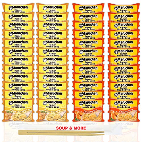 Maruchan Instant Ramen Noodle Soup Variety Pack - 24 Roast Chicken & 24 Chicken Flavor (3oz Each) | Quick & Easy Lunch, Dinner, or Snack | Perfect for College Dorms, Office Meals & Emergency Food Supply