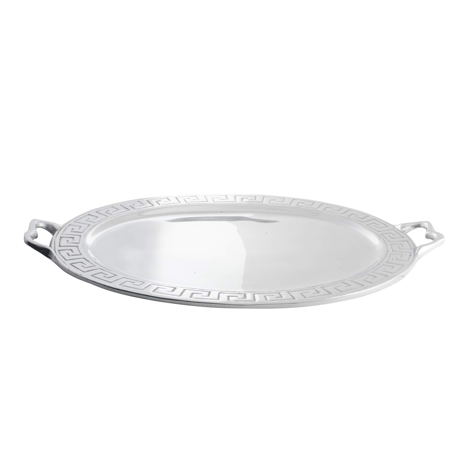 Aztec Oval Large Pewter Tray - Handcrafted Decorative Serving Tray for Dining, Coffee Table Centerpiece, and Home Decor