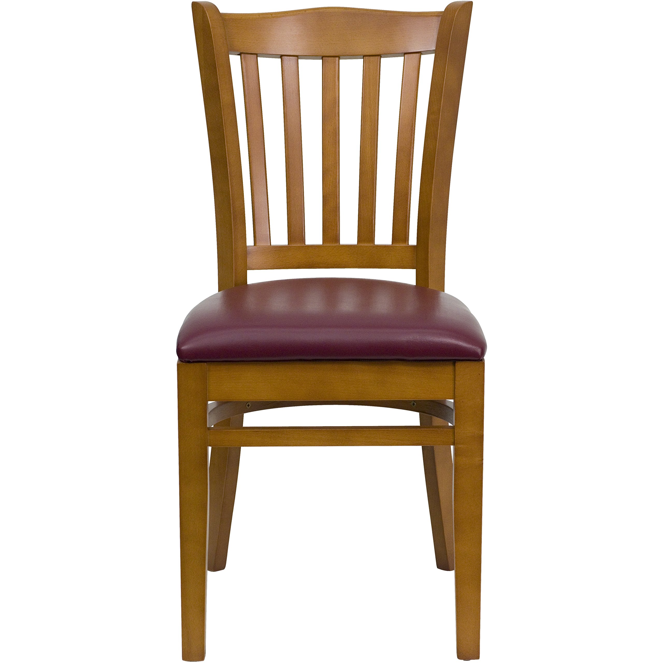 Flash Furniture HERCULES Series Cherry Wood Restaurant Chair with Vertical Slat Back & Burgundy Vinyl Seat - Commercial Dining, Cafe, Bistro, Kitchen & Home Use