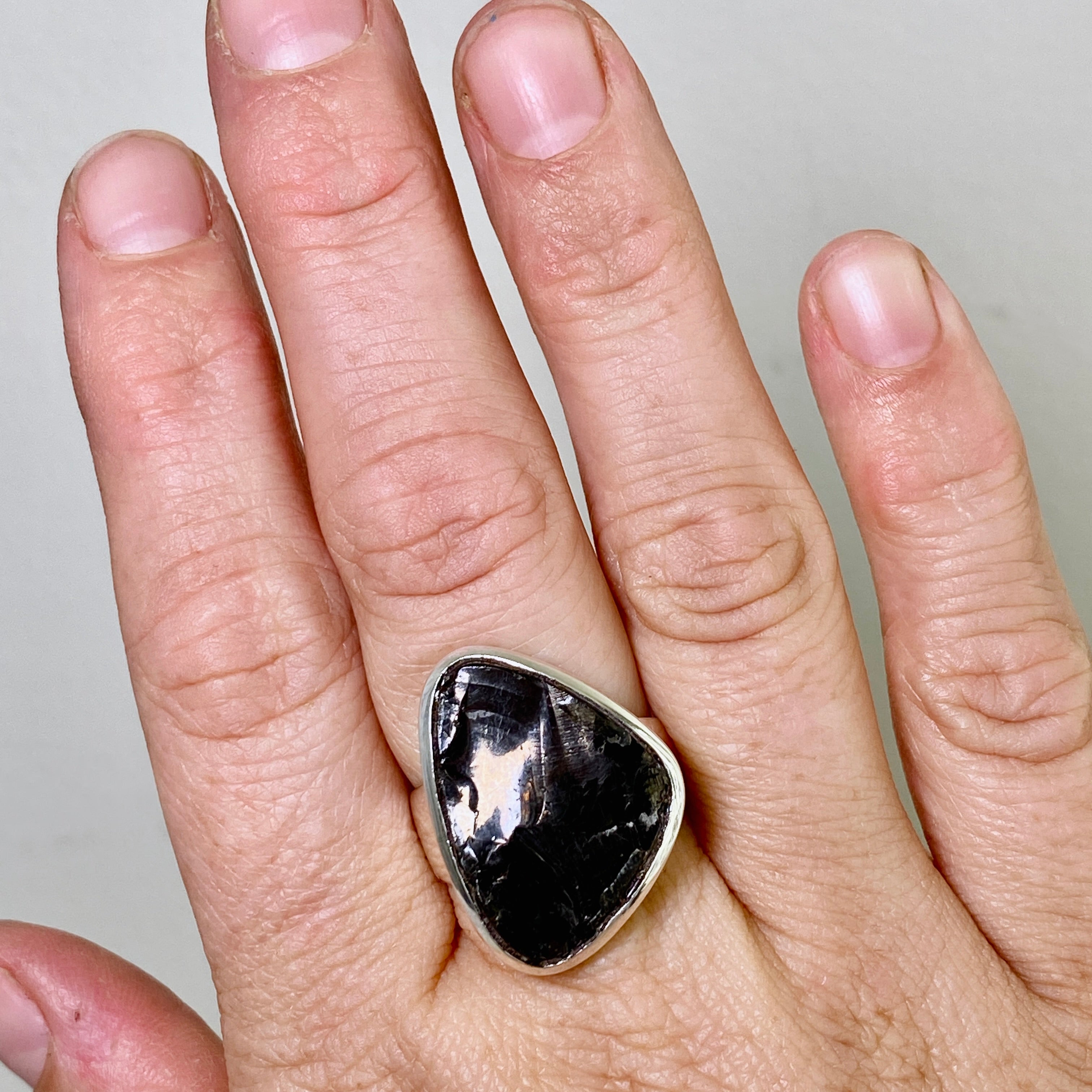Shungite Freeform Raw Ring Size 8.5 for Women - Natural Black Stone Healing Jewelry for EMF Protection & Stress Relief - Perfect for Meditation, Yoga & Energy Balancing