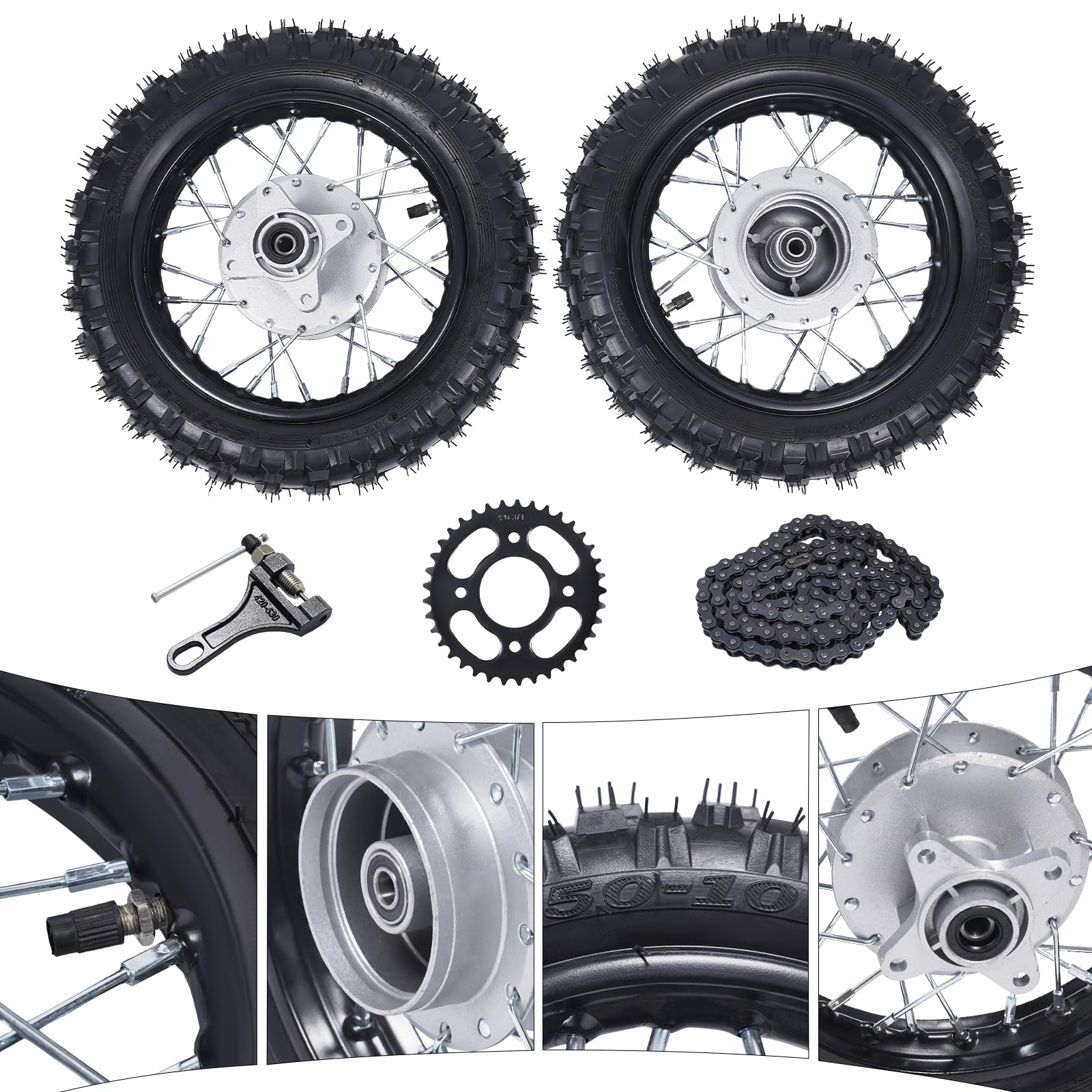 2.5-10 Front & Rear Wheel Set with Drum Brake - Compatible with Honda CRF50, XR50, BBR, KLX & Dirt Bikes - Complete Tire Rim Assembly for Pit Bikes & Mini Motocross - Perfect for Off-Road Racing, Trail Riding & Youth Motocross