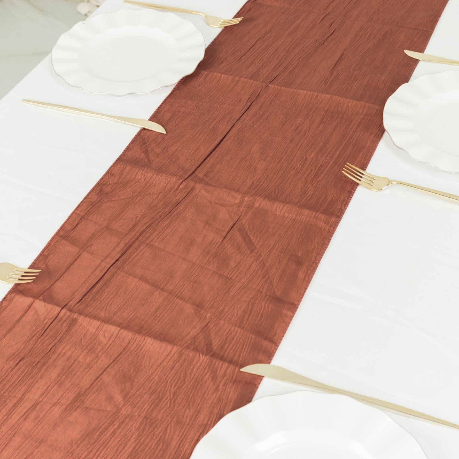 12-Pack 108-Inch Metallic Accordion Crinkled Taffeta Table Runner for Wedding, Party, Holiday & Home Decor - Elegant Dining Table Decorations