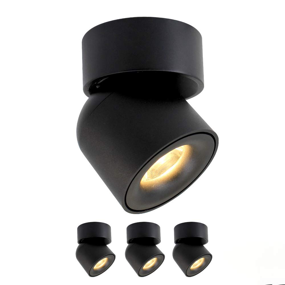 4 Pack Aisilan LED COB Adjustable Ceiling Spotlights - 7W 3000K Warm White, Black Aluminum Directional Downlights for Hallway, Display, Kitchen & Living Room - Surface Mounted Spotlight Lighting for Home & Commercial Spaces (MSD52B7W3Kx4)