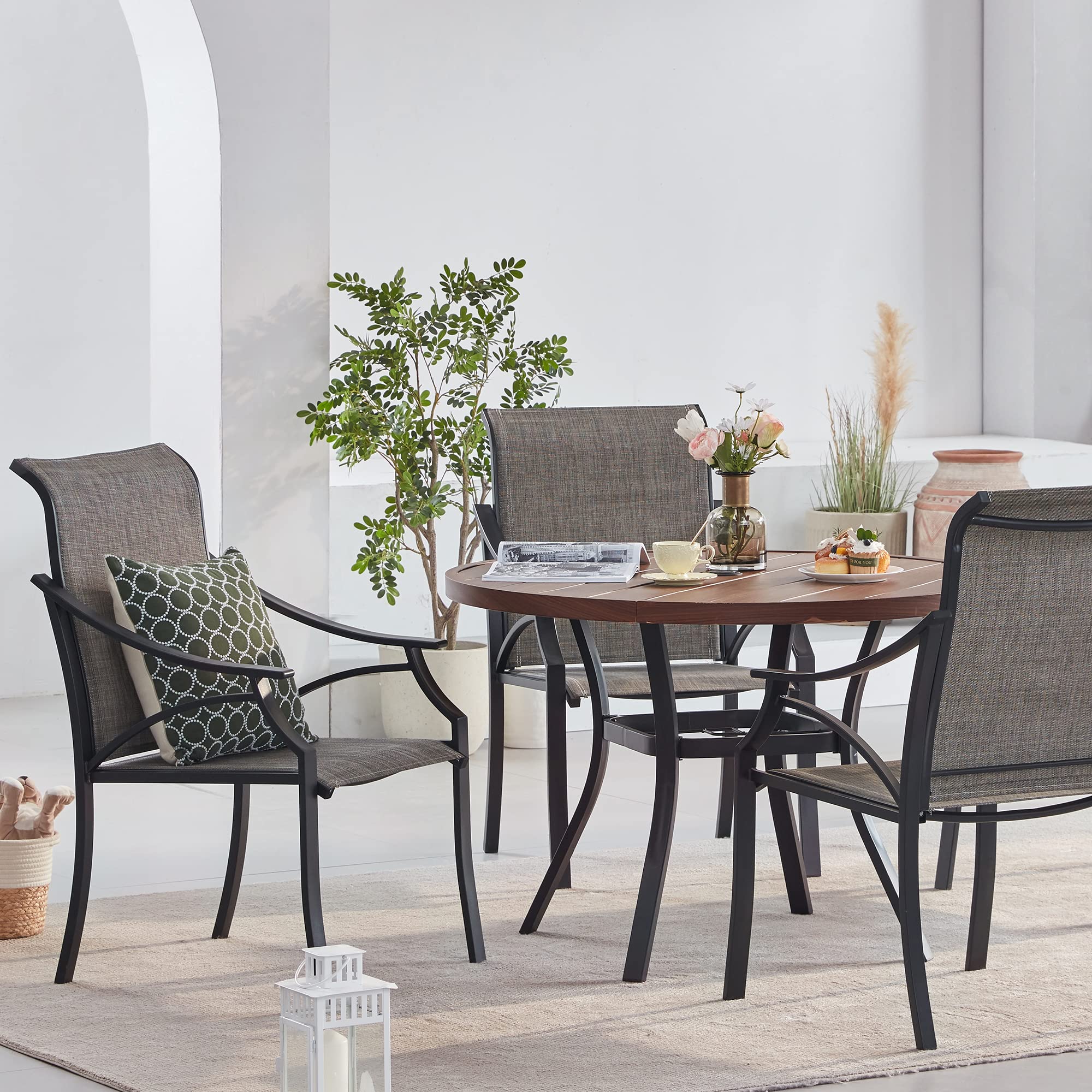 VICLLAX 41 Inch Round Outdoor Dining Table with Umbrella Hole - Metal Patio Table for Garden, Lawn, Balcony & Deck - Weather-Resistant Dark Grey - Perfect for Backyard BBQs, Poolside Dining & Outdoor Entertaining