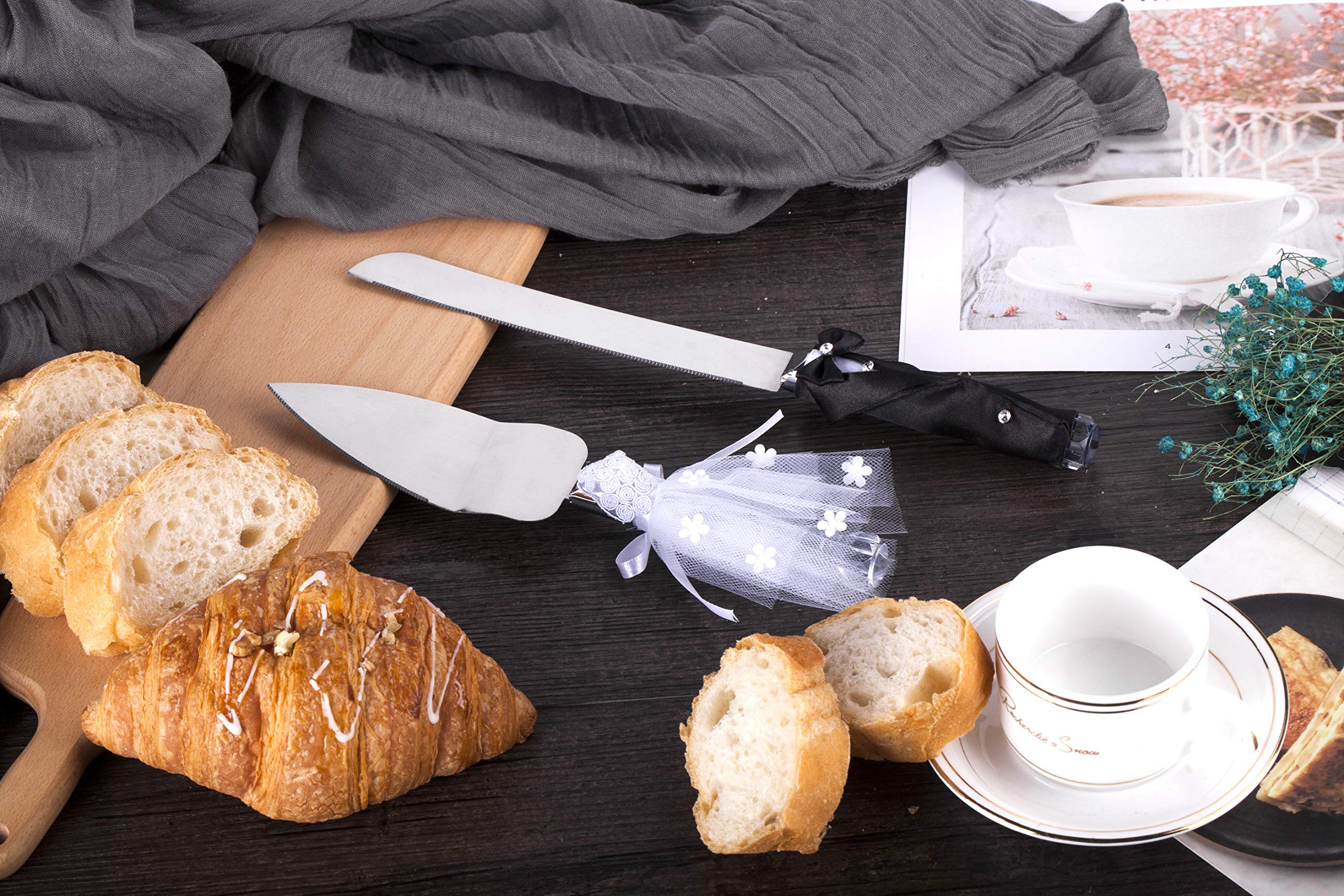 ULA Bride and Groom Wedding Cake Knife & Server Set - Stainless Steel Serrated Cake Knife & Pie Server - Elegant Wedding Gift for Anniversary, Valentine's Day - Perfect for Wedding Cake Cutting Ceremony & Dessert Serving