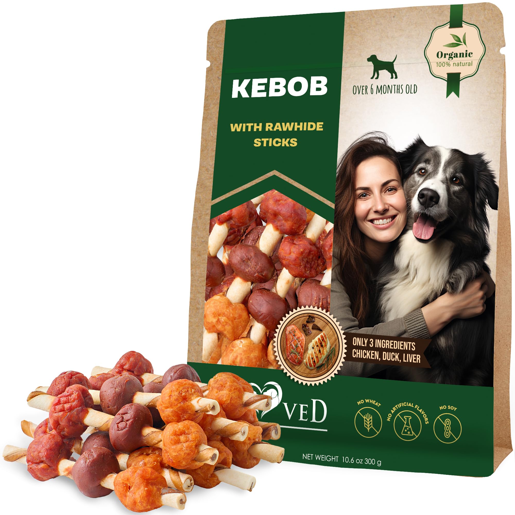 Premium All-Natural Dog Treats - Human-Grade Duck & Chicken Rawhide Kabobs | Grain-Free, Organic Dried Chews for Small & Large Dogs | Long-Lasting Dental Sticks for Teeth Cleaning & Training Rewards | Perfect for Puppy Training, Teething Relief & Behavioral Rewards