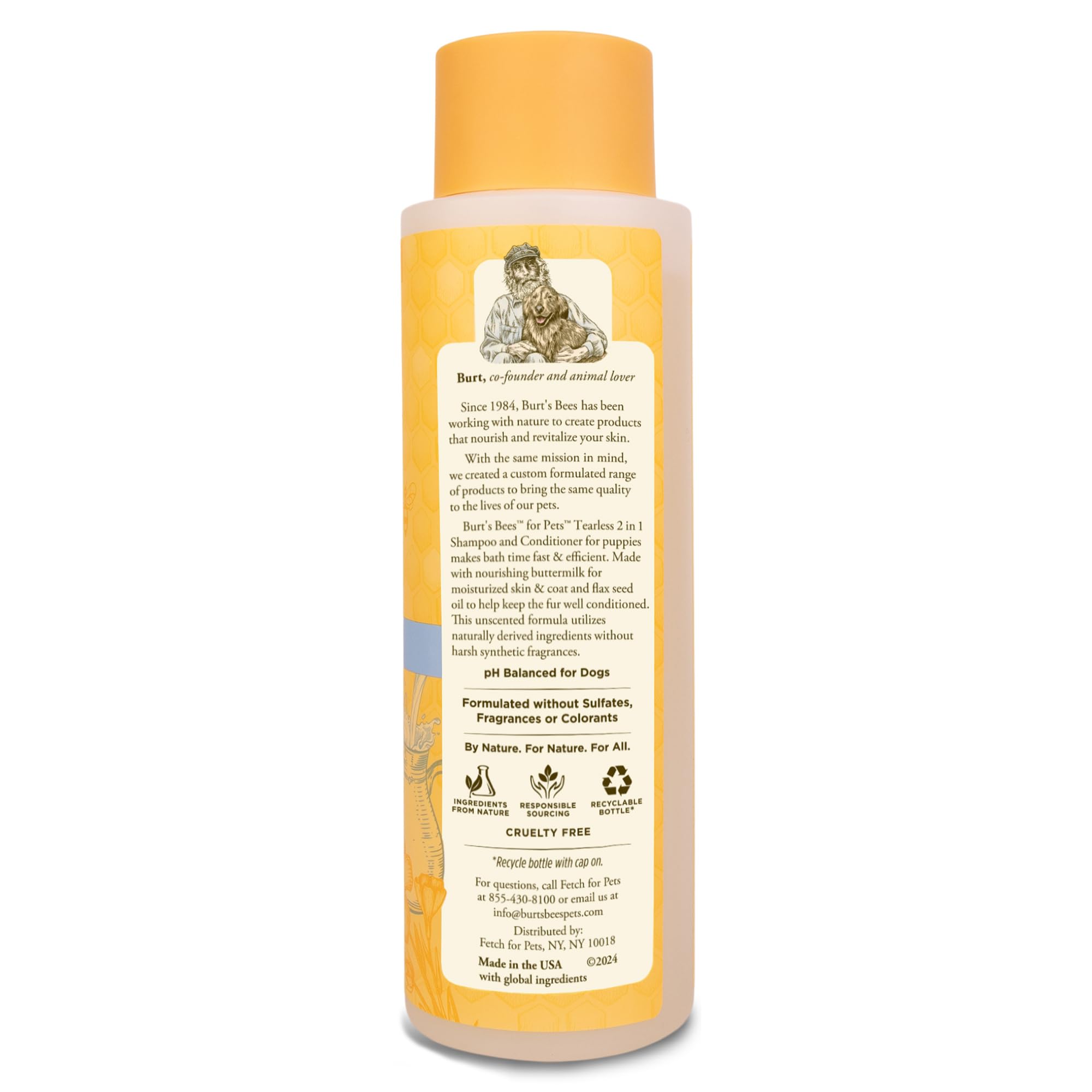 Burt's Bees for Pets Tearless Puppy 2-in-1 Shampoo & Conditioner with Buttermilk & Linseed Oil | 95% Natural Ingredients | Gentle Tear-Free Puppy Bath Solution | 16 oz | Perfect for Sensitive Skin & Regular Grooming