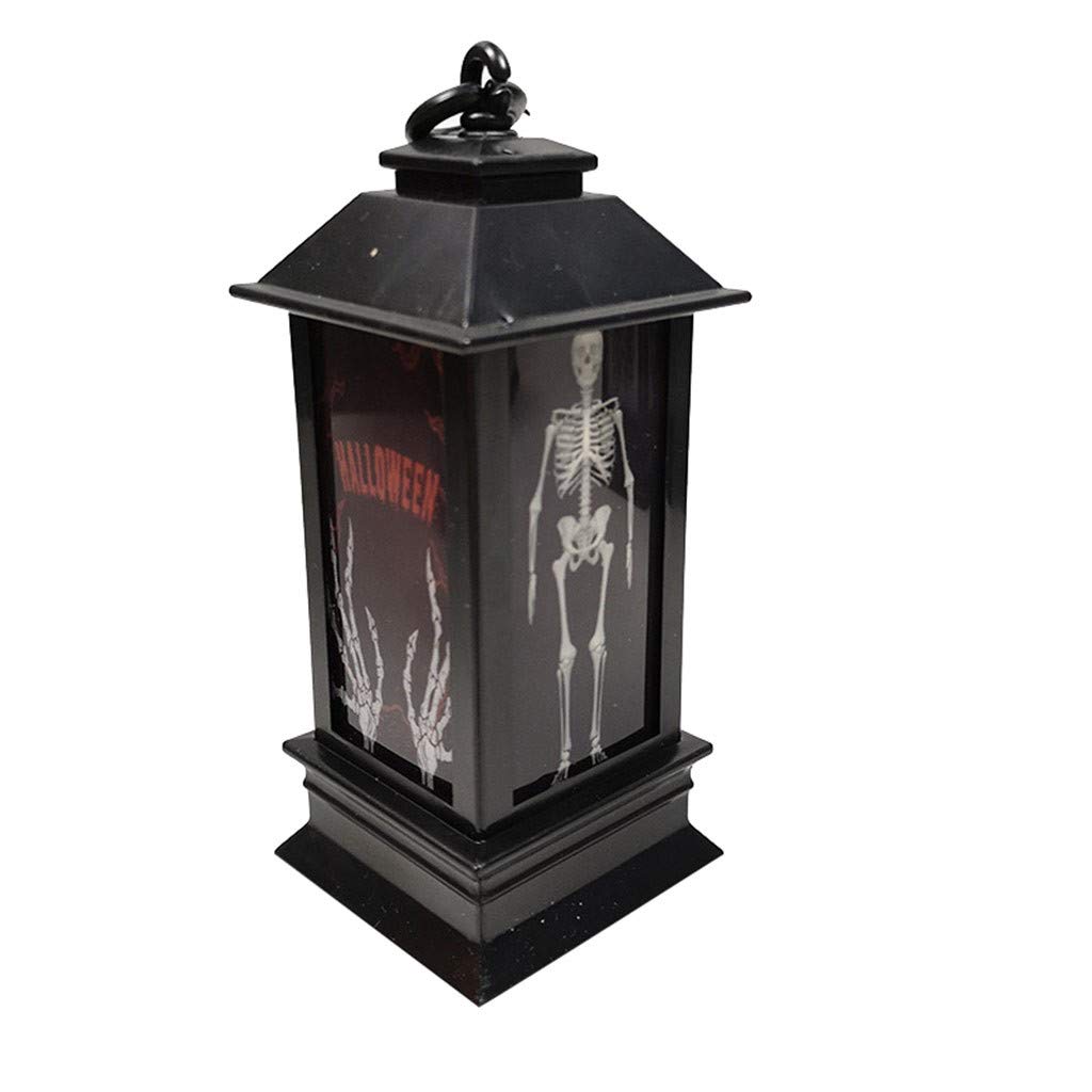 2-Pack Halloween LED Lantern Lights - Vintage Style Skull Skeleton Night Lights for Indoor/Outdoor Decor - Perfect for Home, Bar, Party & Halloween Atmosphere Lighting (Black) | Spooky Mood Lighting for Halloween Parties, Porch Decor & Haunted House Themes