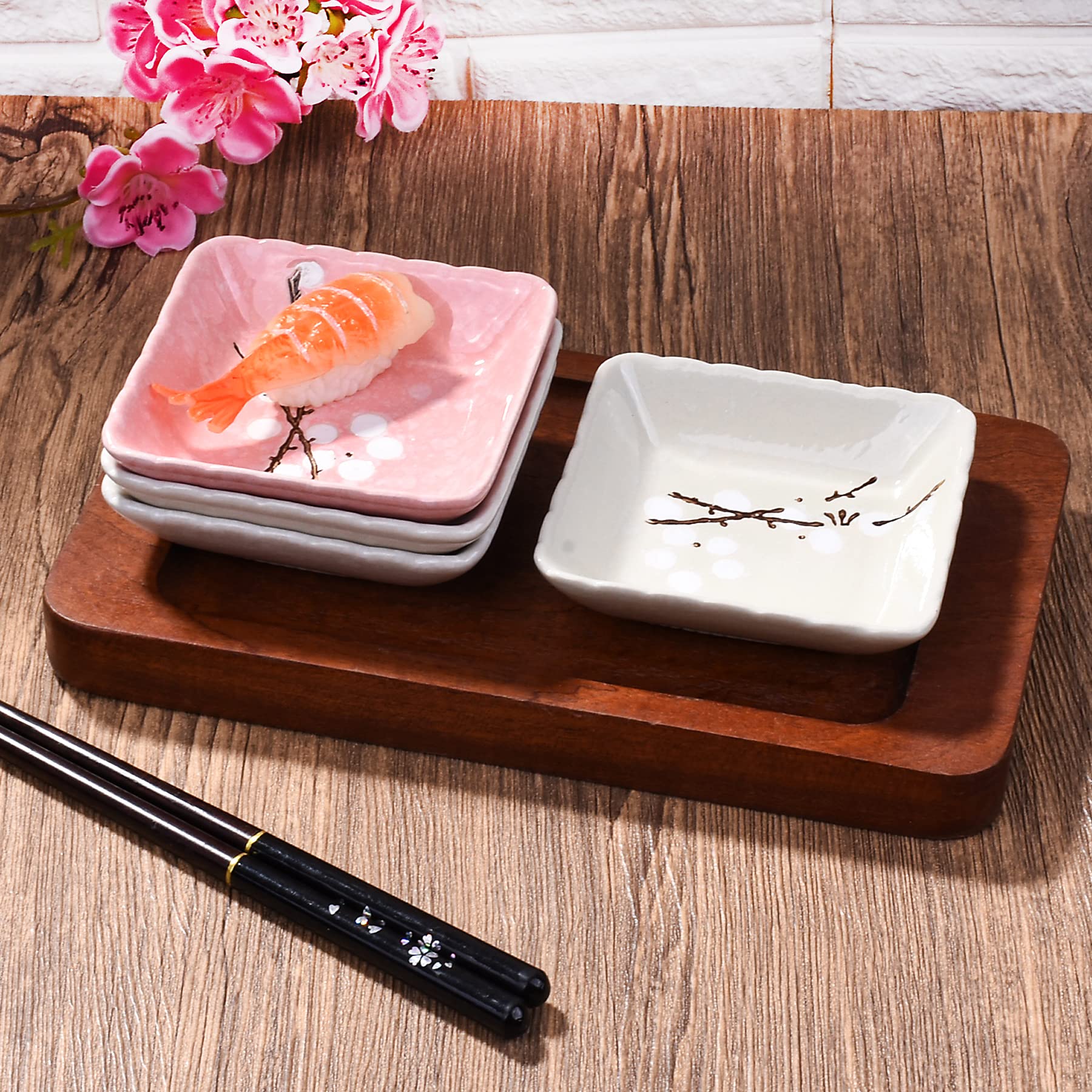 Japanese Ceramic Sauce Dish Set of 4 - Square Soy Sauce Dish for Sushi, BBQ, Dipping Sauces - Microwave & Dishwasher Safe - Perfect for Restaurants, Home Dining, and Party Platters