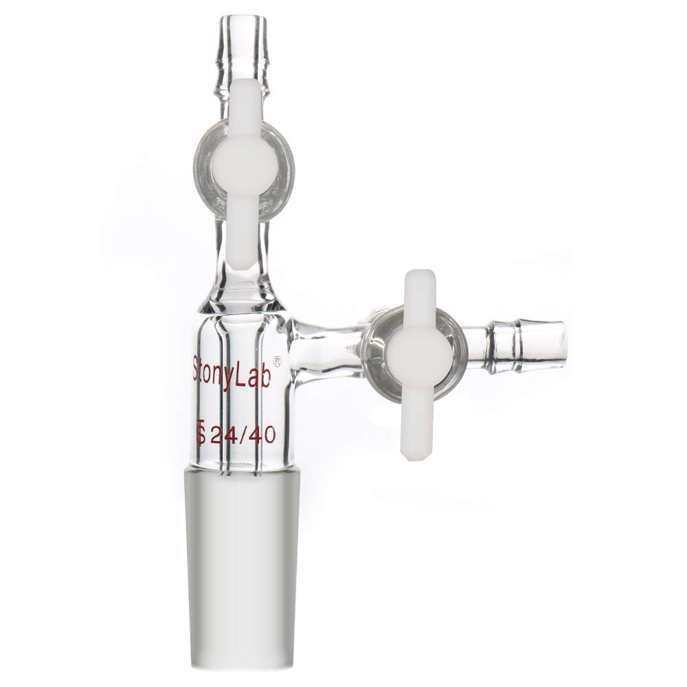 Stonylab Glass Vacuum Transfer Adapter - Borosilicate 3.3 Glass with PTFE Stopcocks & 24/40 Inner Joint for Chemistry Lab, Distillation, and Essential Oil Extraction