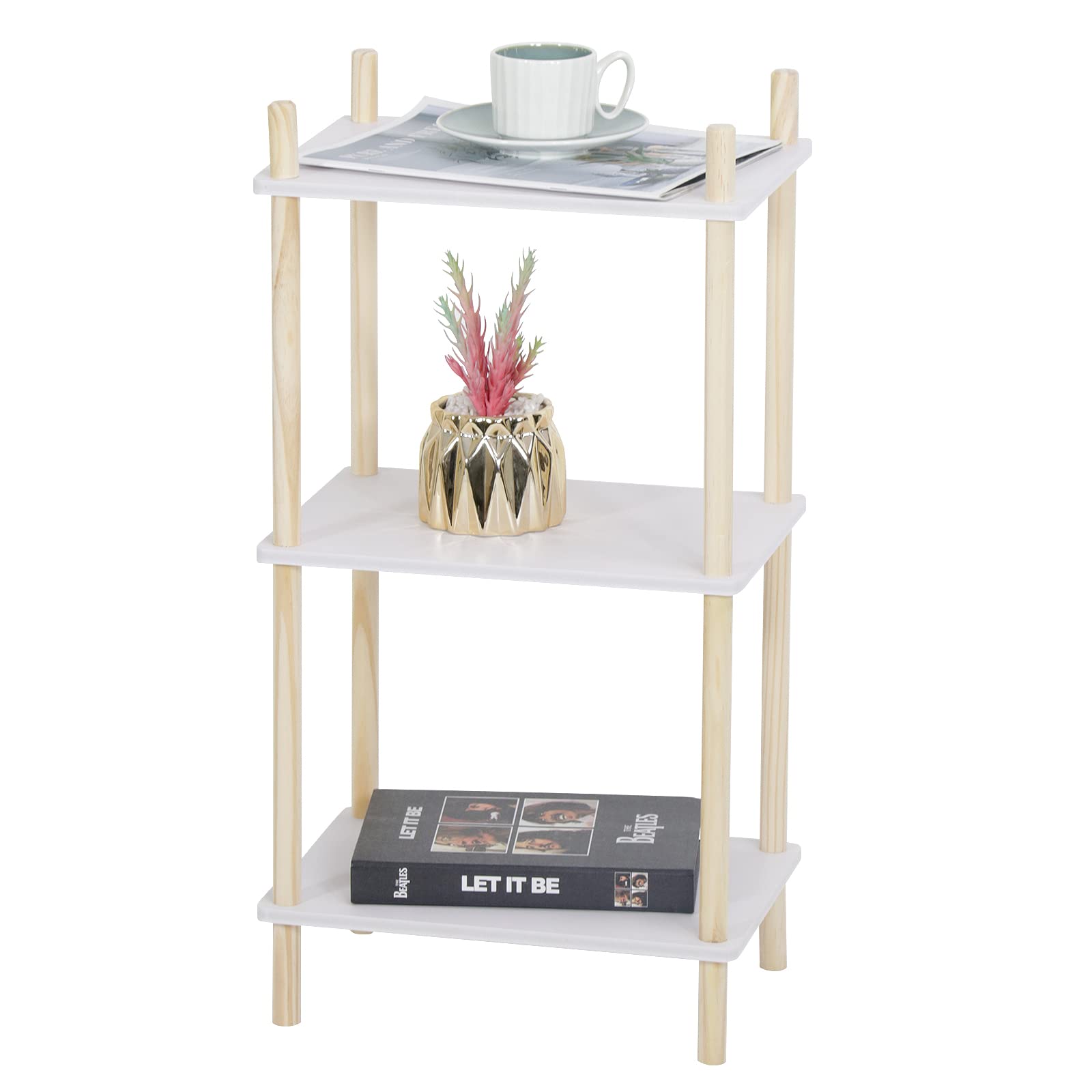 LITA White 3-Tier Wood Side Table - Modern Small End Table & Nightstand for Living Room, Bedroom, Office - Space-Saving Rectangle Design - Perfect for Small Spaces, Apartments & Dorm Rooms