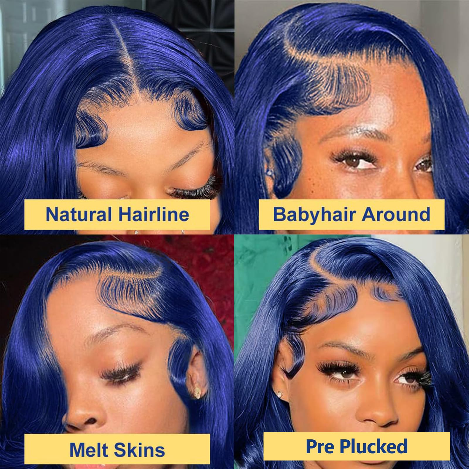 Blue Lace Front Wigs Human Hair - 13x4 HD Transparent Lace Frontal Body Wave Wig | Pre Plucked with Baby Hair, 180% Density, Dark Blue Colored | Glueless Wigs for Black Women (26 Inch) | Perfect for Cosplay, Parties & Everyday Wear