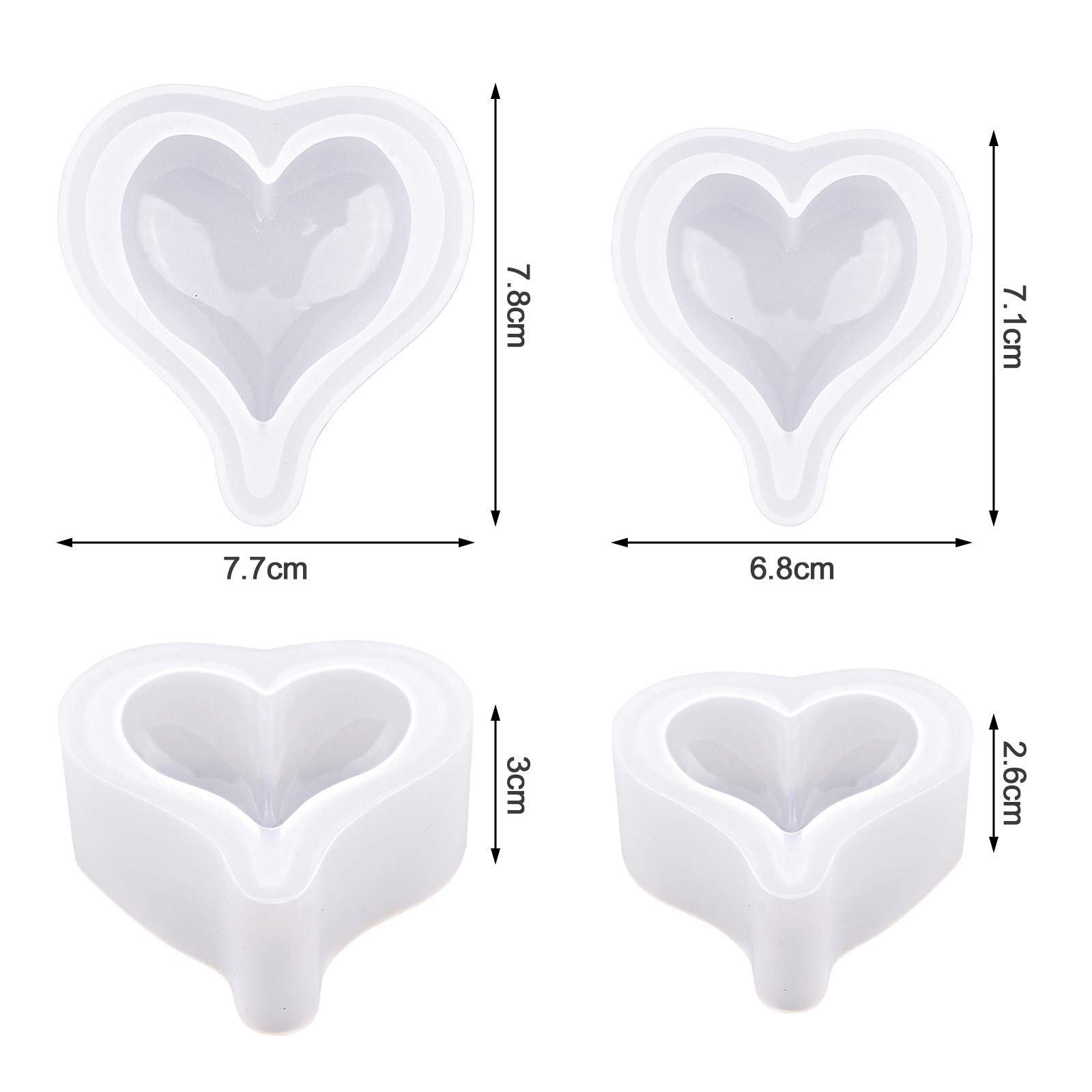 WANDIC 3-Piece Heart Shaped Epoxy Resin Silicone Molds Set - DIY Jewelry Making, Cake Decorating, Soap & Ice Cube Craft Kit | Perfect for Valentine's Gifts, Wedding Favors, and Home Decor Projects