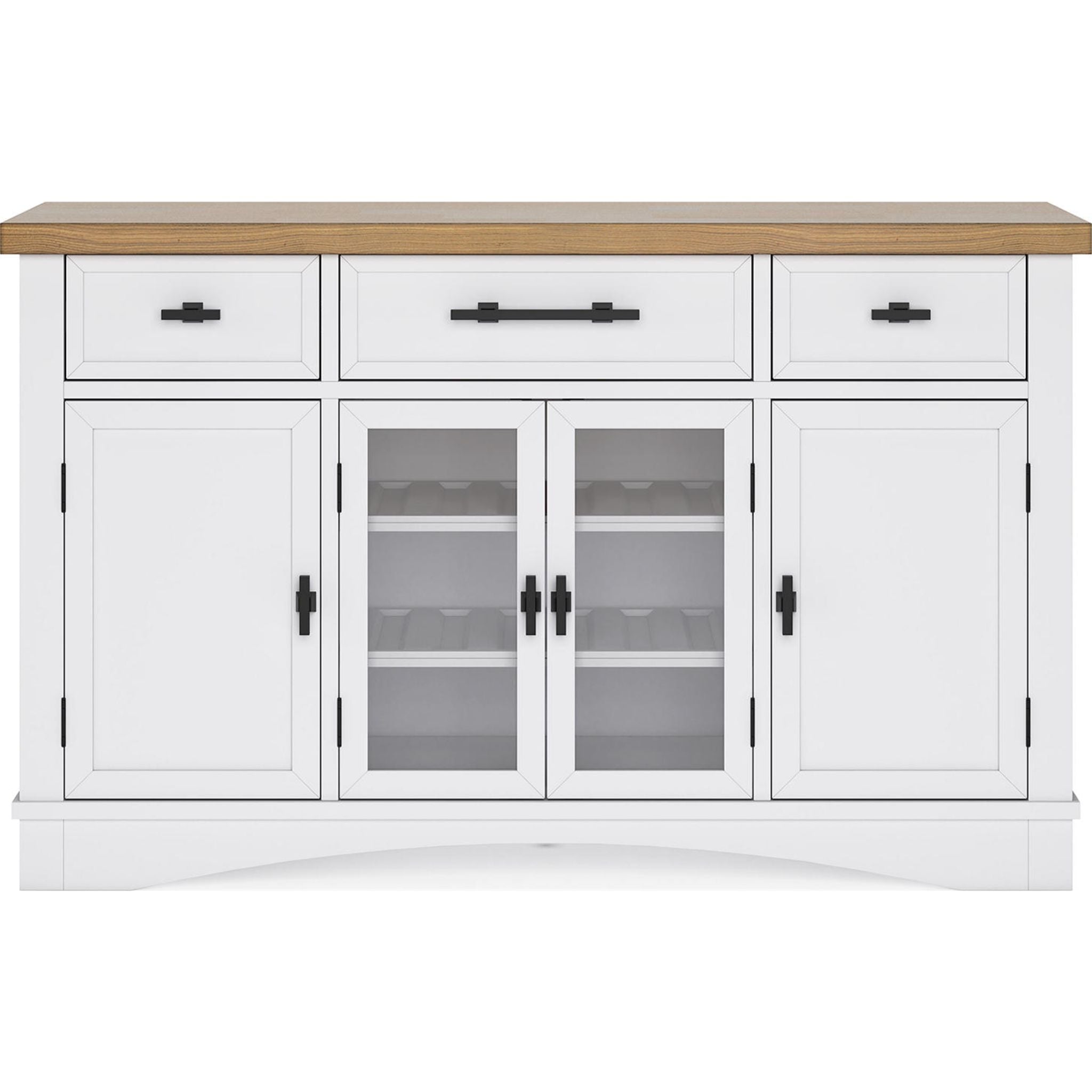 Ashbryn Dining Server Buffet Sideboard - White & Natural Wood Finish (D844-60) - Perfect for Dining Room Storage & Serving