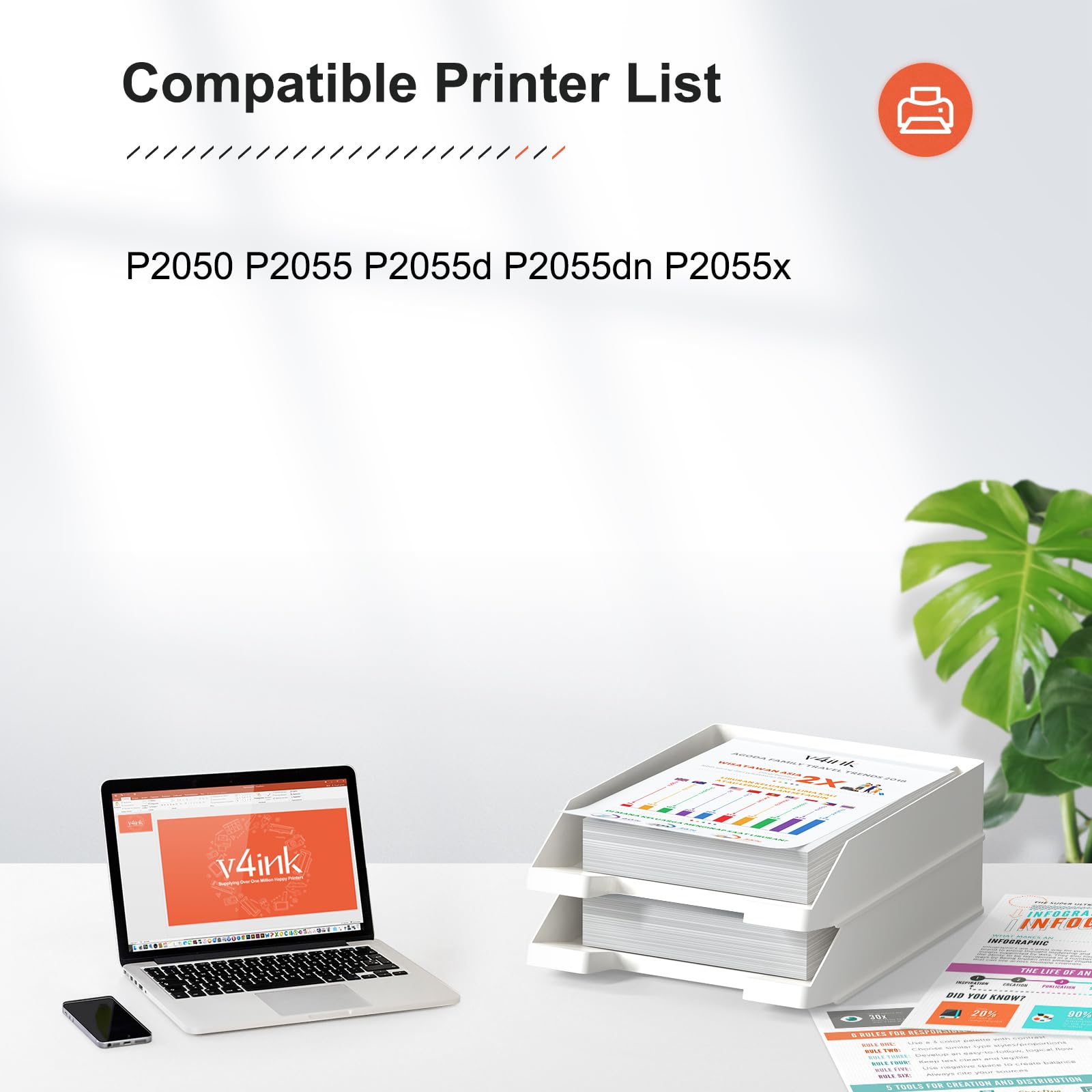 2PK V4ink Compatible Toner Cartridge Replacement for HP 05X CE505X - High Yield Black Ink for HP P2055dn/P2055/P2055D/P2055X & Pro 400 M401n/M401dne/M401dw/MFP M425dn Printers - Perfect for Office Printing & High Volume Document Production