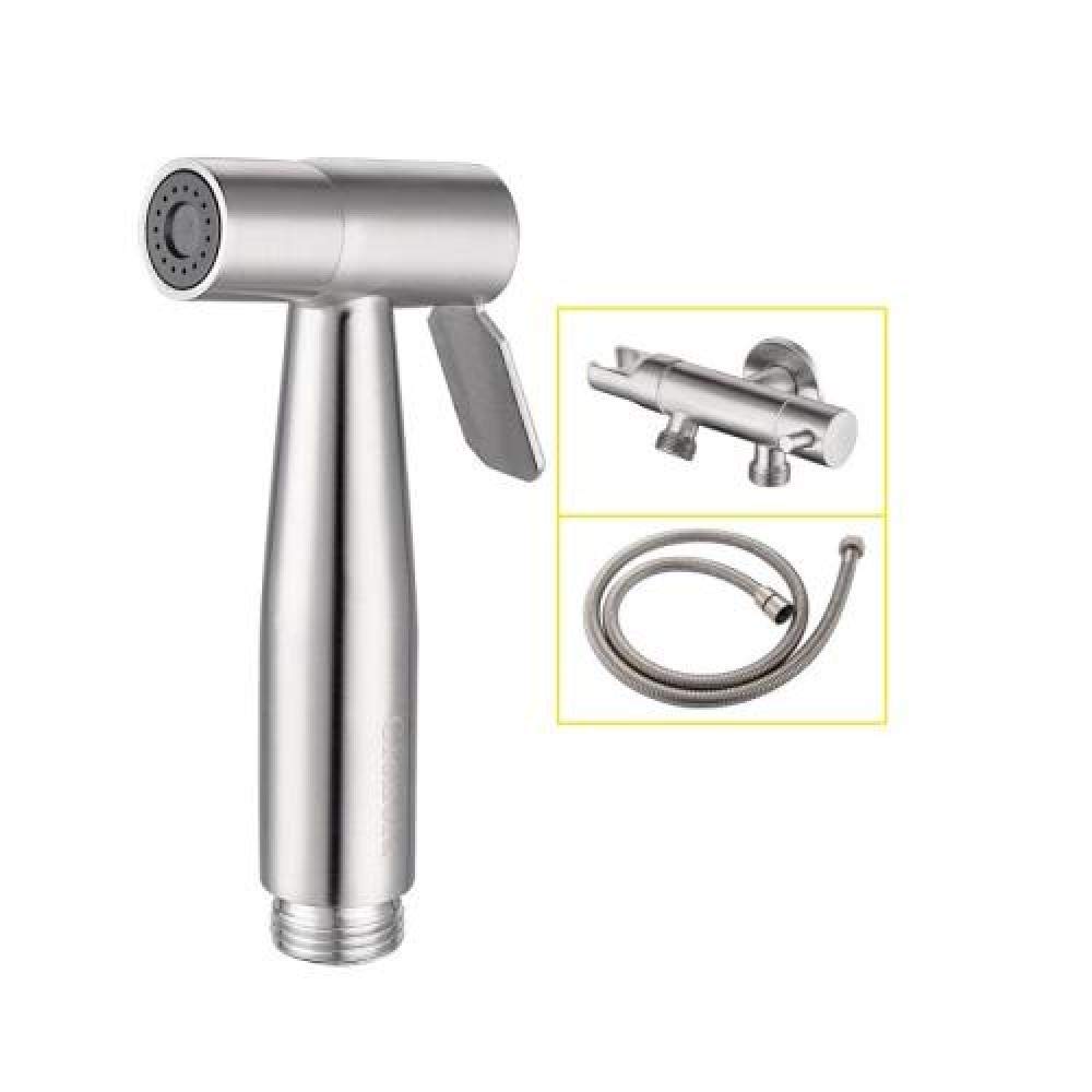 Handheld Cloth Diaper Sprayer Kit - Stainless Steel Toilet Spray Gun with Washable Nozzle & 1-to-2 Angle Valve Set | Perfect for Baby Diaper Cleaning, Pet Washing & Bathroom Hygiene