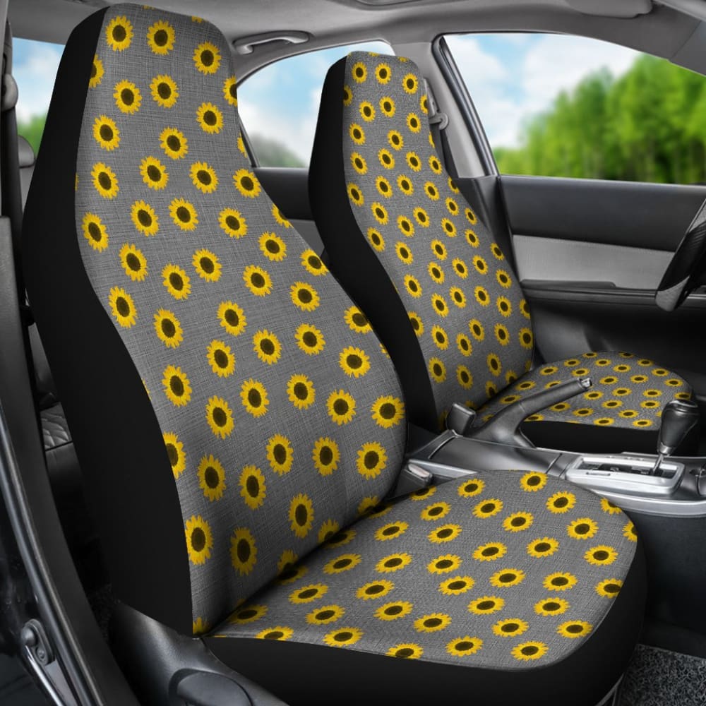 Premium Sunflower Pattern Gray Burlap Car Seat Covers - Waterproof & Non-Slip Universal Fit for Cars, SUVs, Trucks | Perfect for Road Trips, Daily Commute & Protecting Seats from Spills