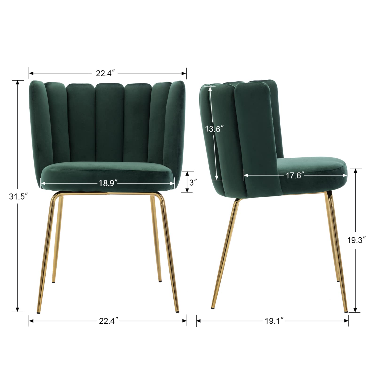 4-Piece Velvet Dining Chair Set - Modern Upholstered Accent Chairs with Curved Back & Gold Metal Legs for Kitchen, Bedroom, Living Room | Dark Green Comfortable Seating for Home Decor & Entertaining