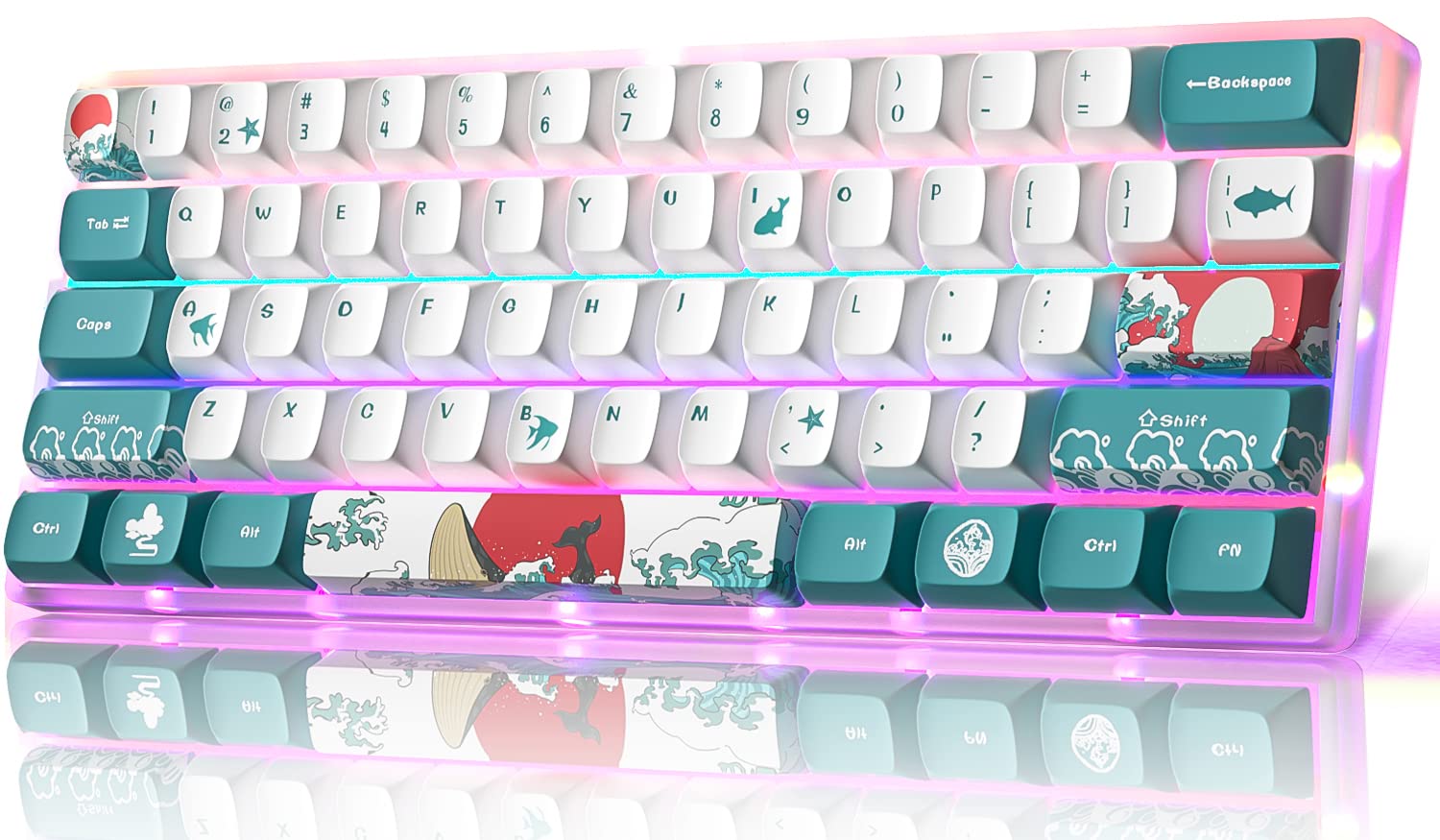 60% Mechanical Gaming Keyboard - 61 Keys, Hot-Swappable Red Switch, RGB Backlit for PC/Mac (Coral Sea) - Perfect for Esports & Office Work