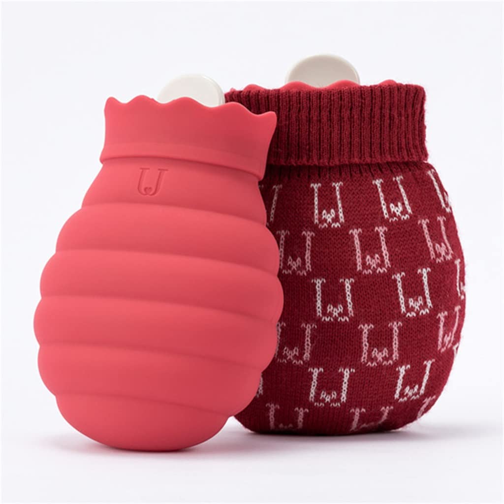WALNUTA Mini Portable Silicone Hot Water Bottle - Hand Warmer for Adults & Kids, Plush Warm Water Bag for Baby, Students, Office Use - Perfect for Winter, Travel, and Pain Relief (Red)