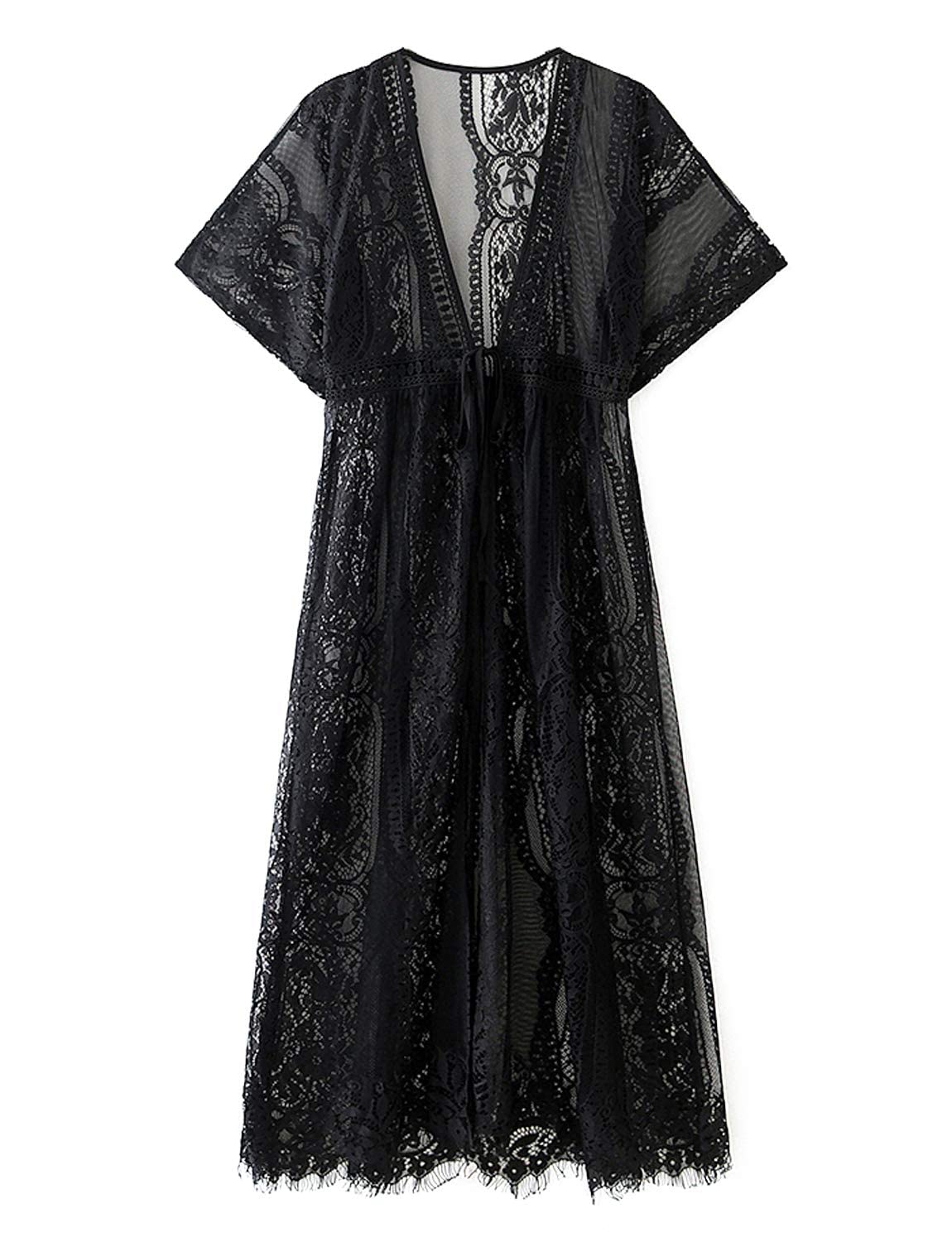 MayBuy Women's Summer Long Flowy Kimono Cardigans - Boho Chiffon Beach Cover Up Tops for Vacation, Pool Party & Casual Outfit