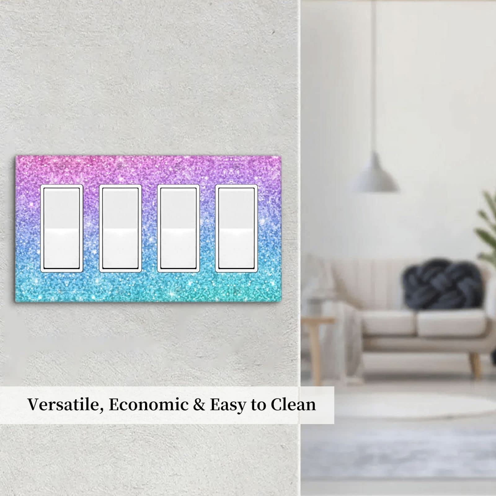 Pink and Blue Light Switch Cover Wall Plate - 4-Gang Decorator Style (1 Pack) - Perfect for Bedroom, Nursery, and Home Decor Upgrade