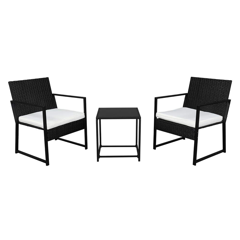 3-Piece Outdoor Patio Furniture Set - Modern Wicker Bistro Set with Rattan Chairs & Coffee Table for Garden, Yard, Balcony, Poolside (Black) | Perfect for Relaxing, Entertaining & Outdoor Dining
