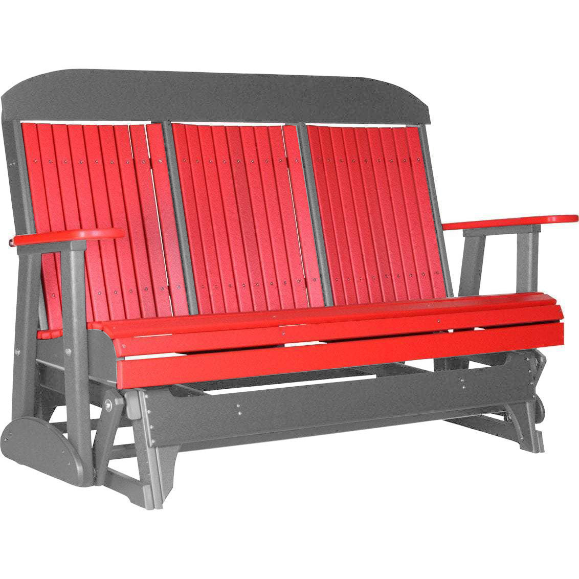 LuxCraft 5 ft. Red Recycled Plastic Highback Outdoor Glider Bench - Perfect for Patio, Garden, and Backyard Relaxation