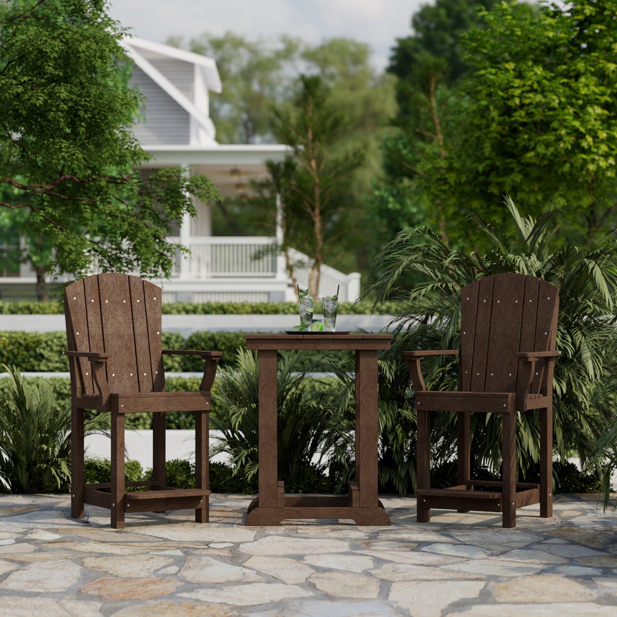 Heritage 3-Piece Patio Counter Height Bar Set - Outdoor Bistro Table & Stools for Backyard, Deck, Garden, Poolside Dining & Entertaining