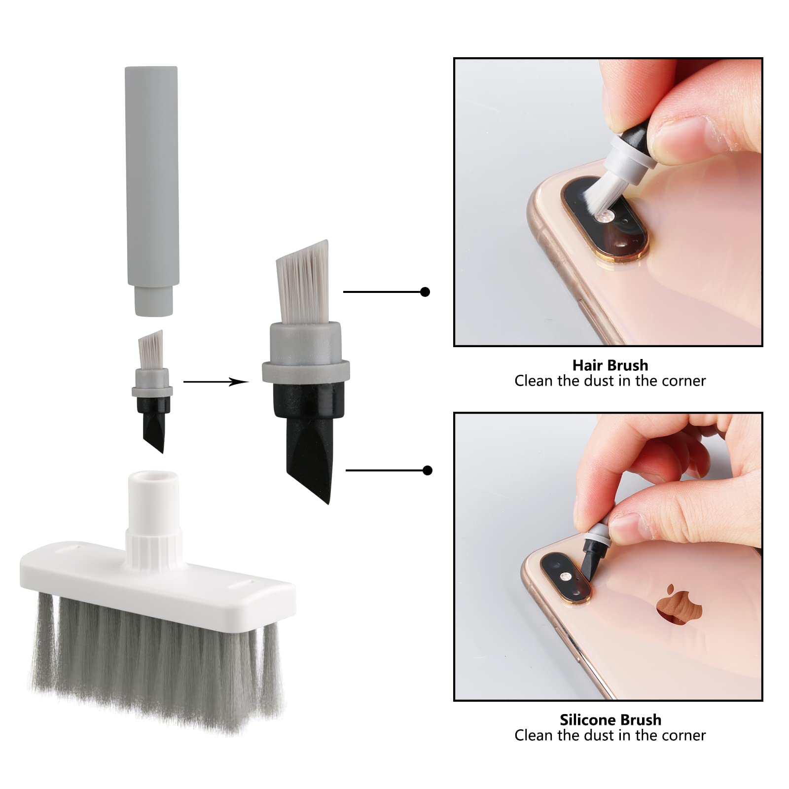 7-in-1 Keyboard Cleaner Kit - Soft Brush, Keycap Puller & Microfiber Duster for Laptop, AirPods, Bluetooth Headset, Camera Lens & Lego Cleaning | Computer Accessories & Maintenance Tools (Grey) | Perfect for Office, Gaming Setup & Electronic Device Care