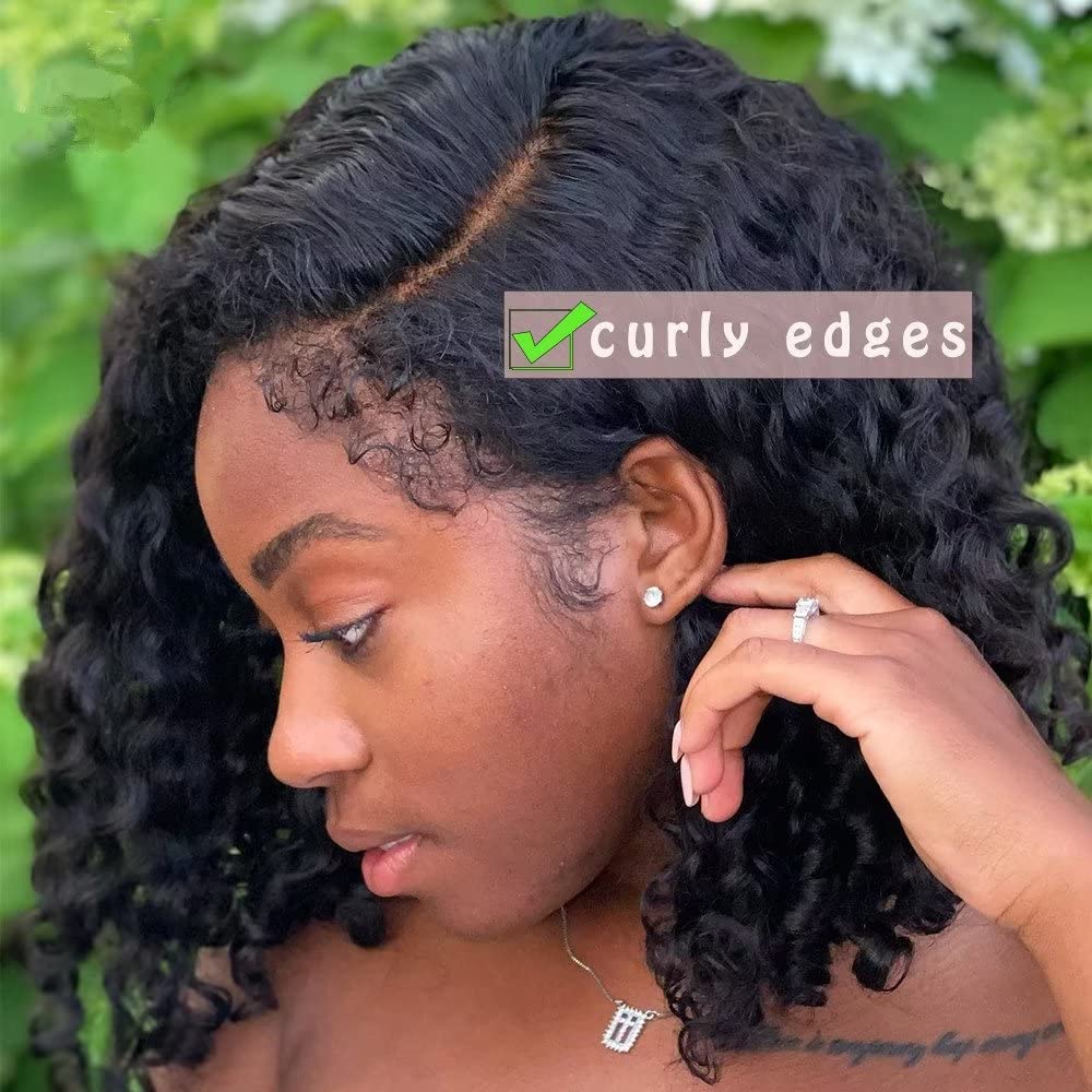 HD Lace Short Deep Wave Human Hair Lace Front Wig - 13x6 Pre Plucked 150% Density Glueless Bob Wig with Baby Hair | Brazilian Virgin Hair | 10 Inch Short Curly Bob Wig for Women - Perfect for Daily Wear, Parties & Special Occasions
