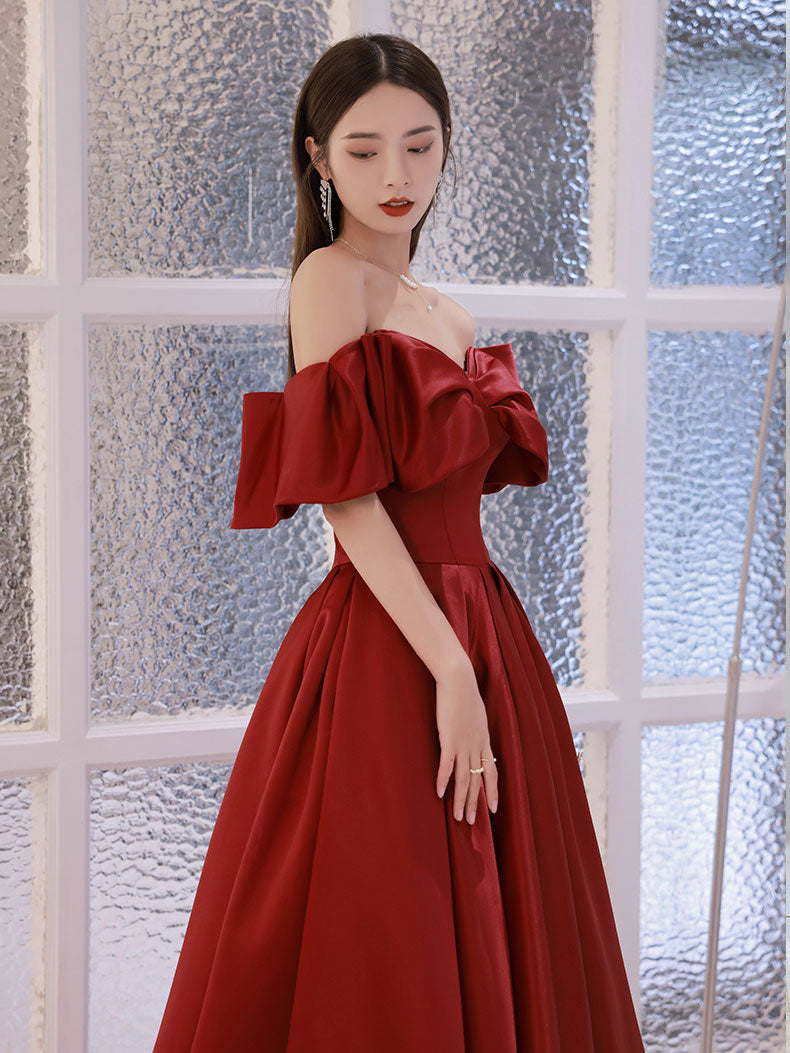 Elegant Burgundy Satin A-Line Long Prom Dress for Women | Formal Evening Gown for Homecoming, Wedding Guest, and Special Occasions