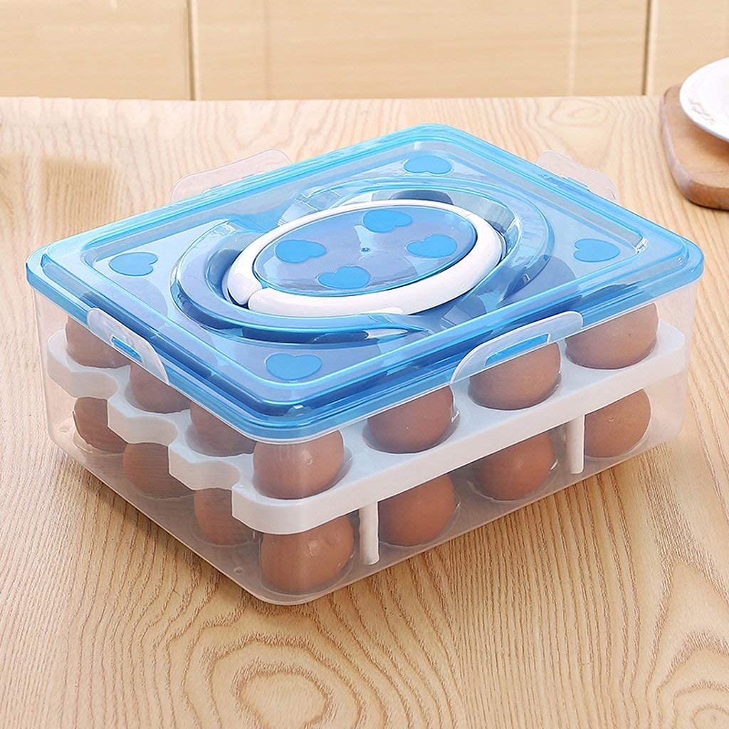 Made in India Double Layer 32 Egg Plastic Carrier - Refrigerator & Kitchen Food Storage Box/Basket, Multicolour for Home & Office Use