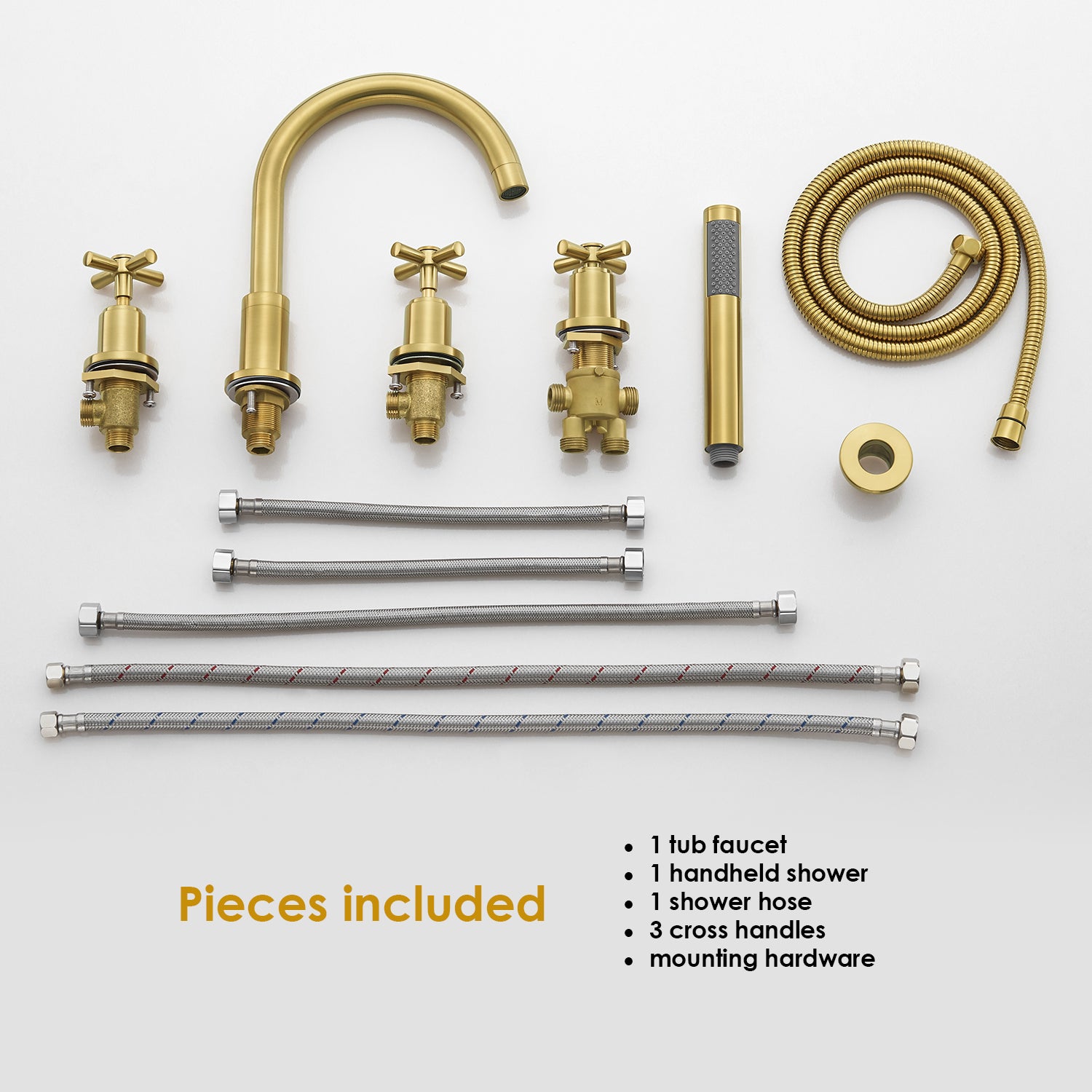 Sorlia Deck Mount Roman Tub Faucet with Cross Handles and Hand Shower - Perfect for Bathroom Renovation and Luxury Spa Experience