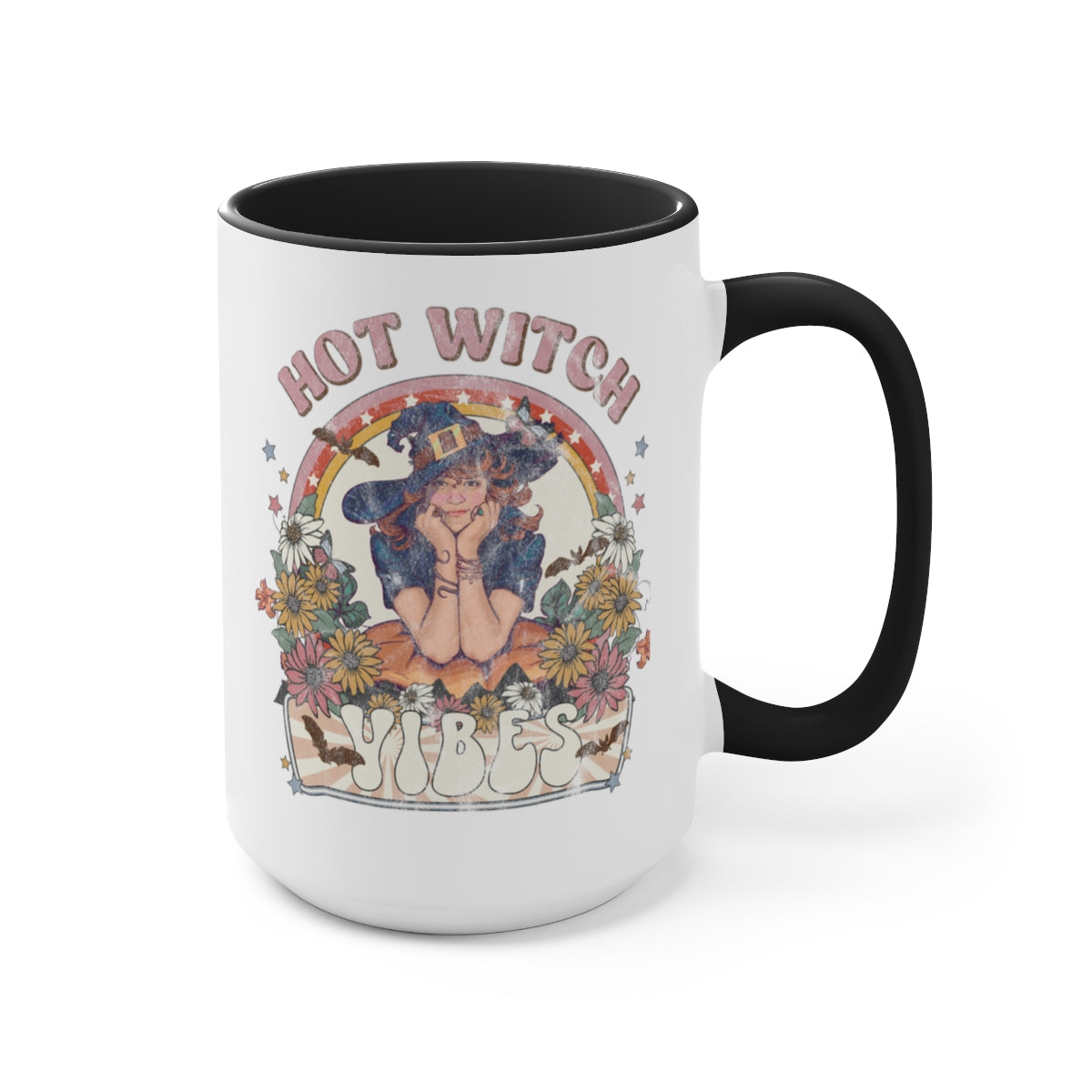 15 oz Retro Witch Coffee Mug - Halloween Witch Vibes Ceramic Cup for Coffee, Tea & Hot Drinks - Perfect for Halloween Parties, Witch-Themed Decor & Gifts