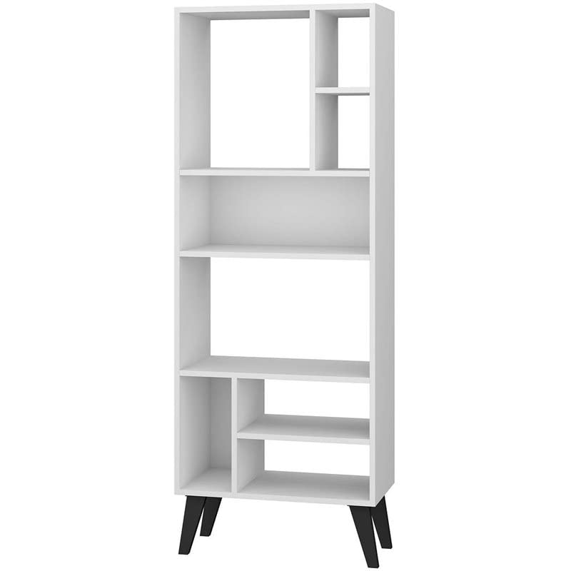 Modern White 8-Shelf Tall Bookcase for Home Office - Warren Collection by Manhattan Comfort - Perfect for Organizing Books, Files & Decor in Living Room, Study or Library