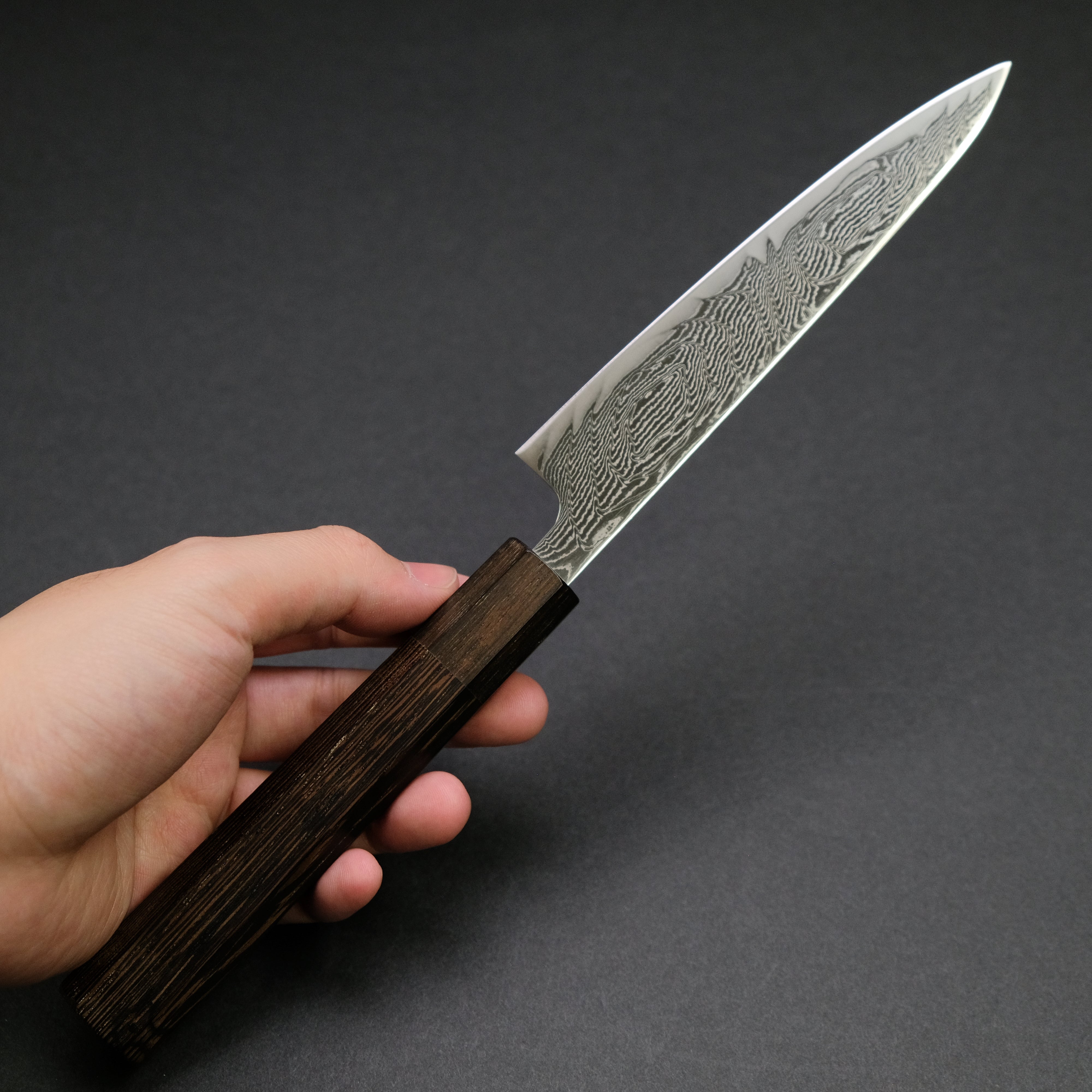 Hitohira Futana 135mm Petty Knife - Nickel Damascus Steel Blade with Tagayasan Wood Handle - Perfect for Precision Slicing, Fruit Cutting & Kitchen Tasks