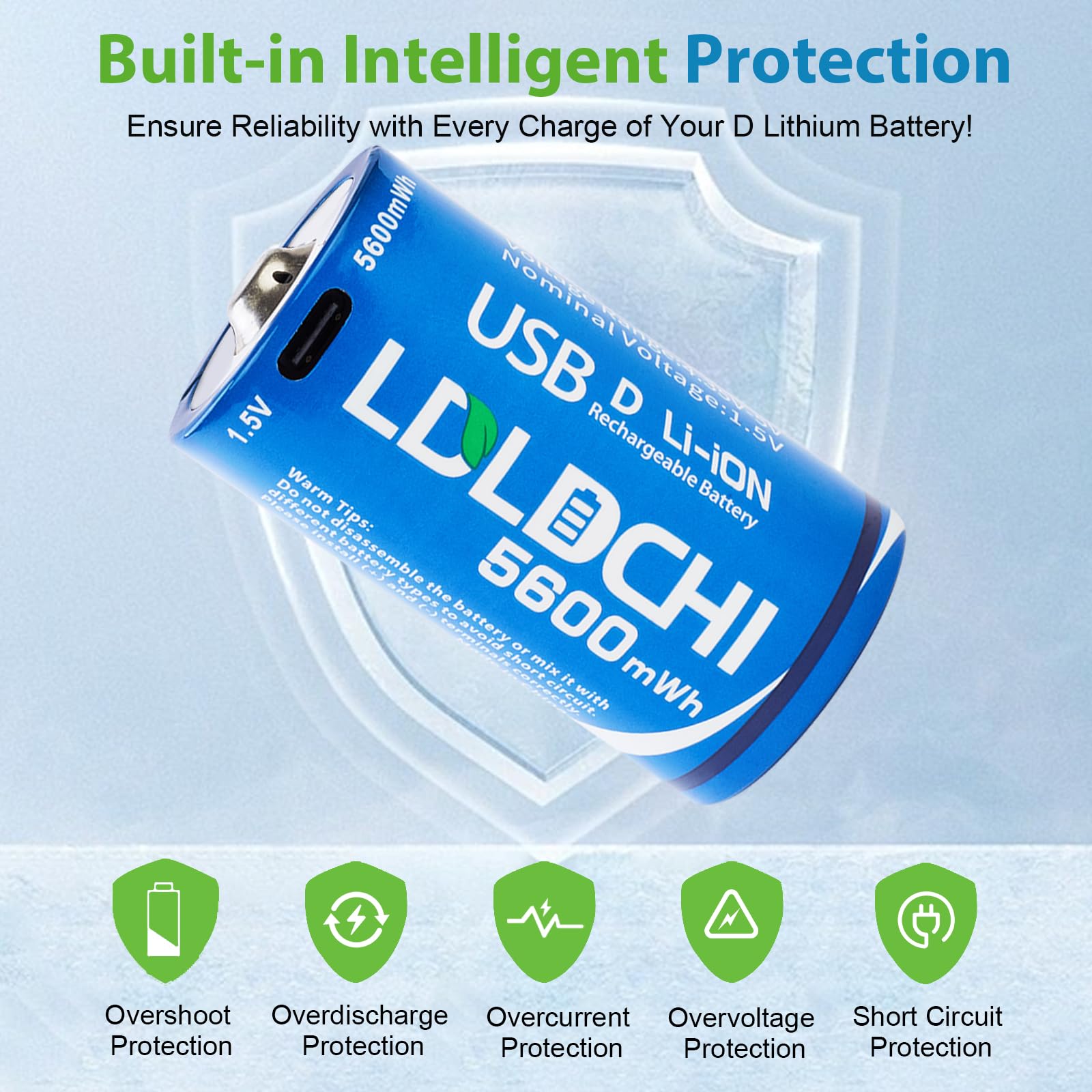 Rechargeable Lithium D Batteries 4 Pack - 1.5V 5600mWh High Capacity D Cell Batteries with 4-in-1 USB Charging Cable | 1000+ Charge Cycles | for Flashlights, Water Heaters, Gas Stoves, Toys, Emergency Kits & Outdoor Gear