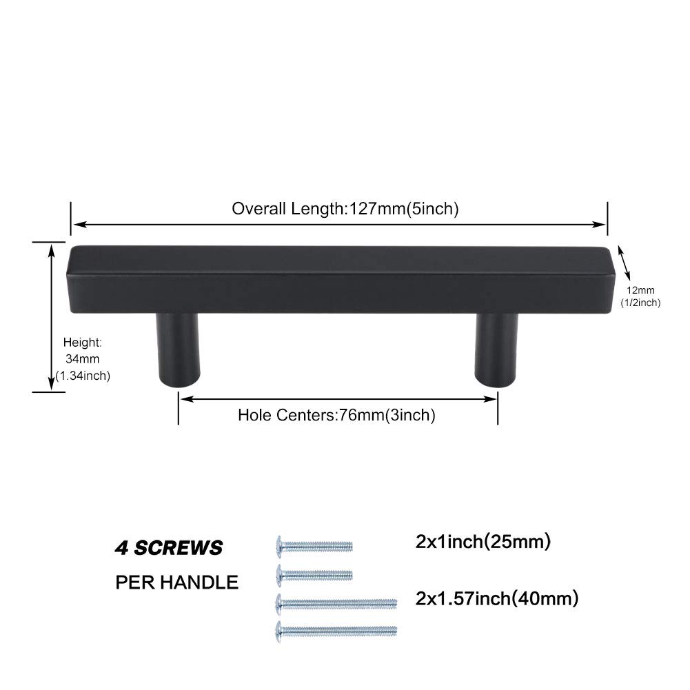 Peaha 50-Pack Black Cabinet Pulls - 3 Inch Modern T-Pull Drawer Handles for File Cabinets & Dressers (PHJ22BK76) | Durable Hardware for Office Furniture & Home Storage Organization