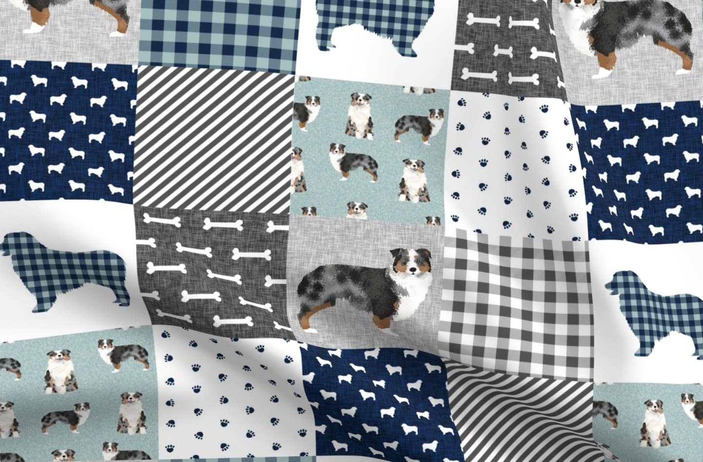 Australian Pet Quilt Fabric - Blue Floral Shepherd Dog Print on Soft Minky Fabric by The Yard for Sewing Baby Blankets & Quilt Backing | Perfect for DIY Plush Toys, Nursery Decor & Cozy Home Projects