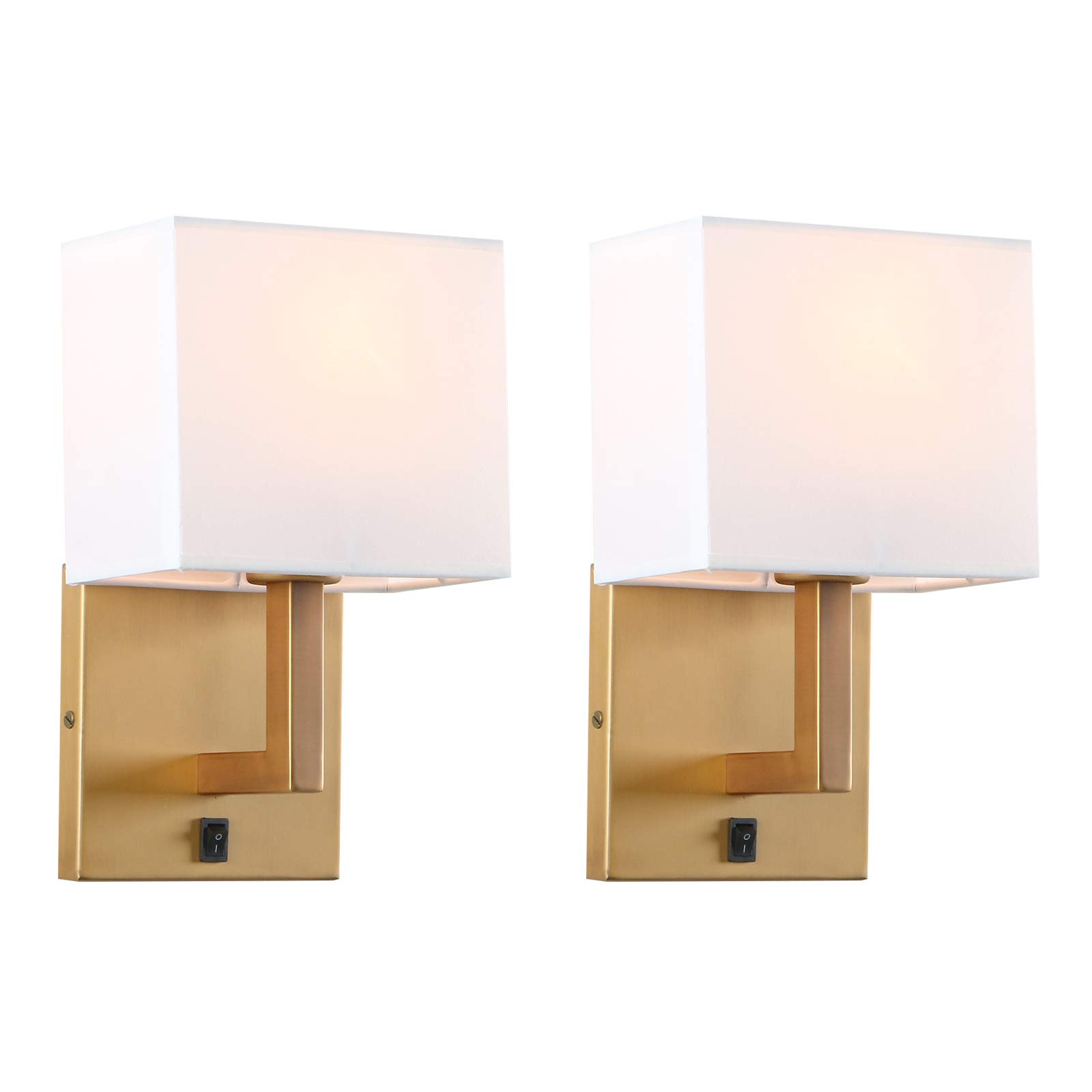 Permo Set of 2 Modern Wall Sconce Lights with White Fabric Shades & On/Off Switch - Small Nightstand Lamps for Bedroom, Living Room, Nursery & Reading Nook - Antique Bronze Finish (Perfect for Bedside Lighting & Home Decor)