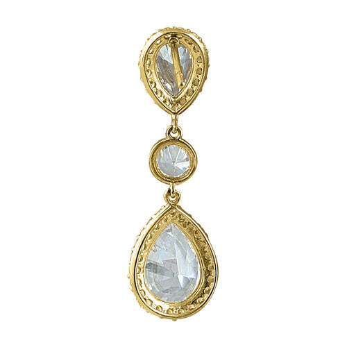 14K Solid Yellow Gold Vintage CZ Dangle Earrings - Elegant Drop Earrings for Women, Perfect for Parties, Weddings & Special Occasions