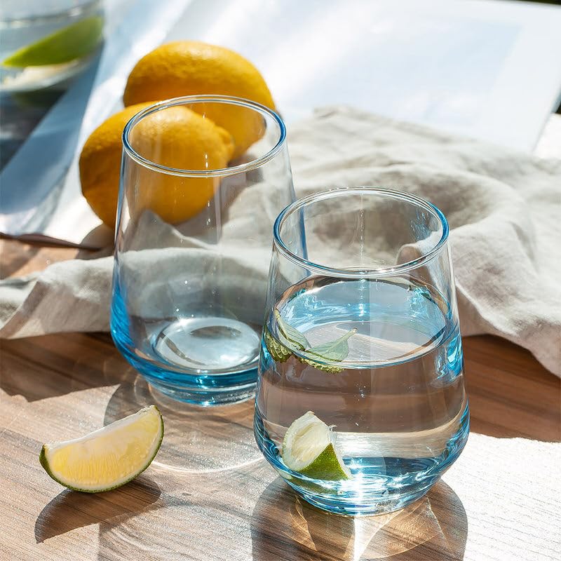 Mivana Premium 450ml Juice Glasses Set of 6 - Lead-Free Highball Drinking Tumblers for Water, Juice, Beer, Cocktails & Mixed Drinks - Transparent Blue - Perfect for Home Bars, Parties & Restaurants